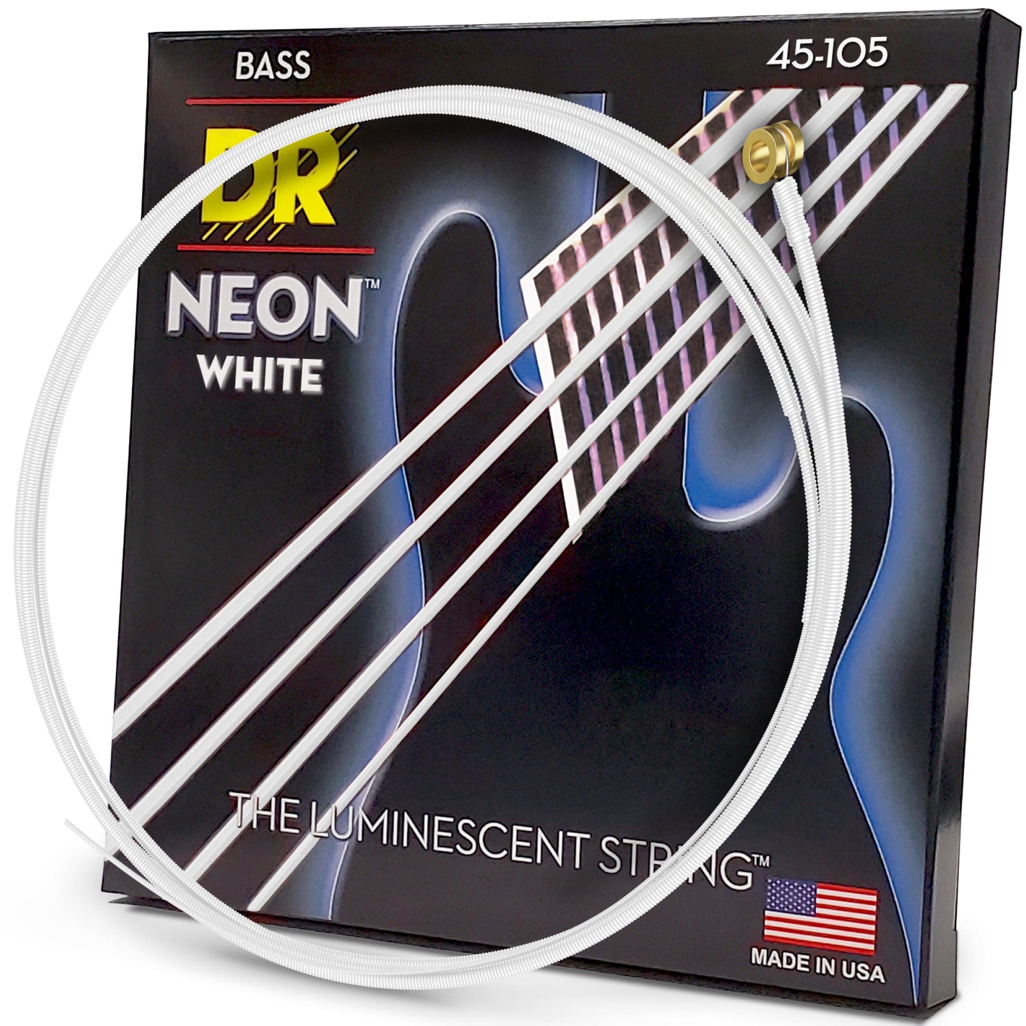 HI-DEF NEON-White Silver Nickel Plated 4 Bass Guitar Strings, 45-105, Round Core (NWB-45)