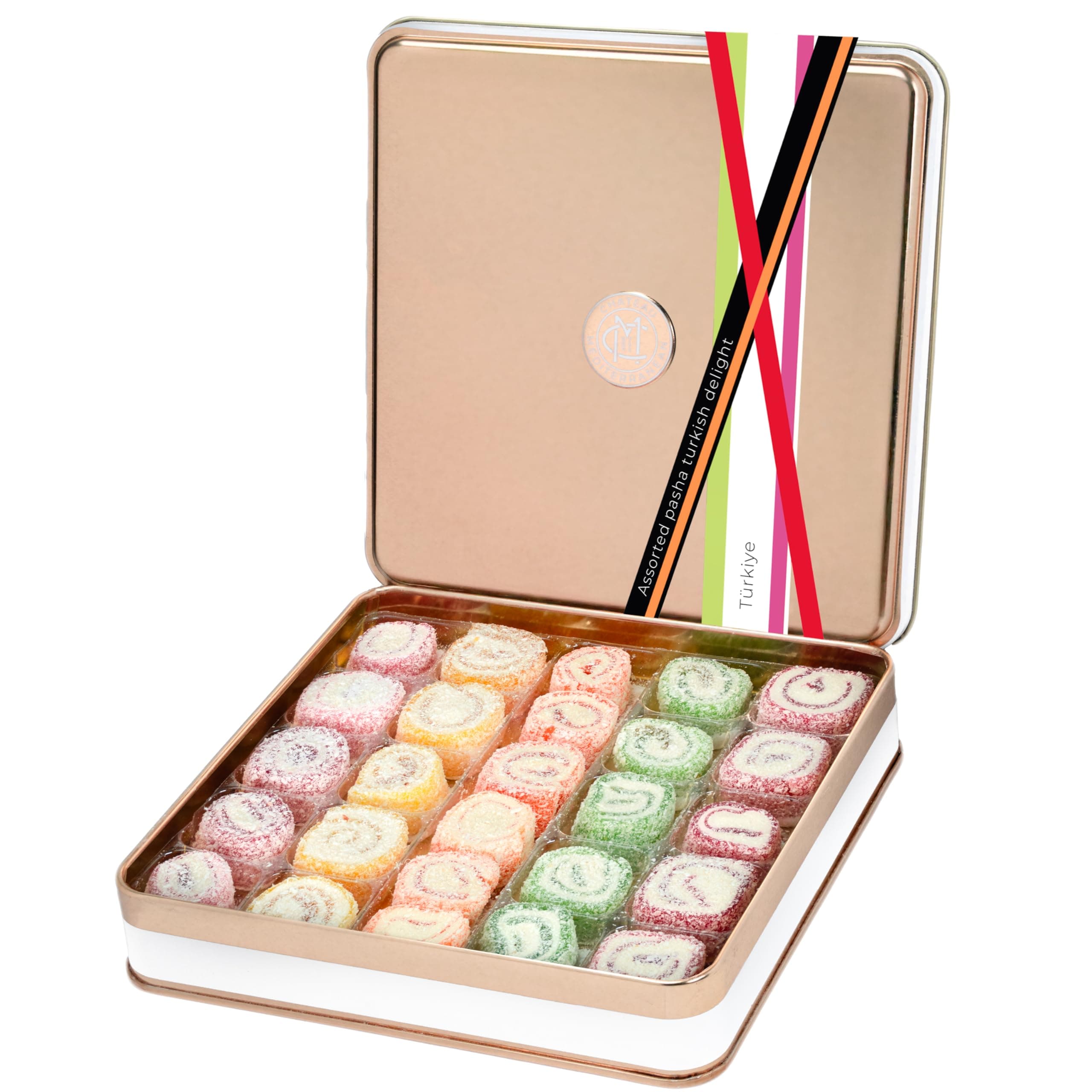 Pasha Sultan Turkish Delight Gift Box – 26 Pcs | Premium Assorted Lokum | Rose Gold Tin | 500g Halal Sweets | Perfect for Ramadan Eid, Easter, Birthday | Handmade in Turkey | Chateau de Mediterranean