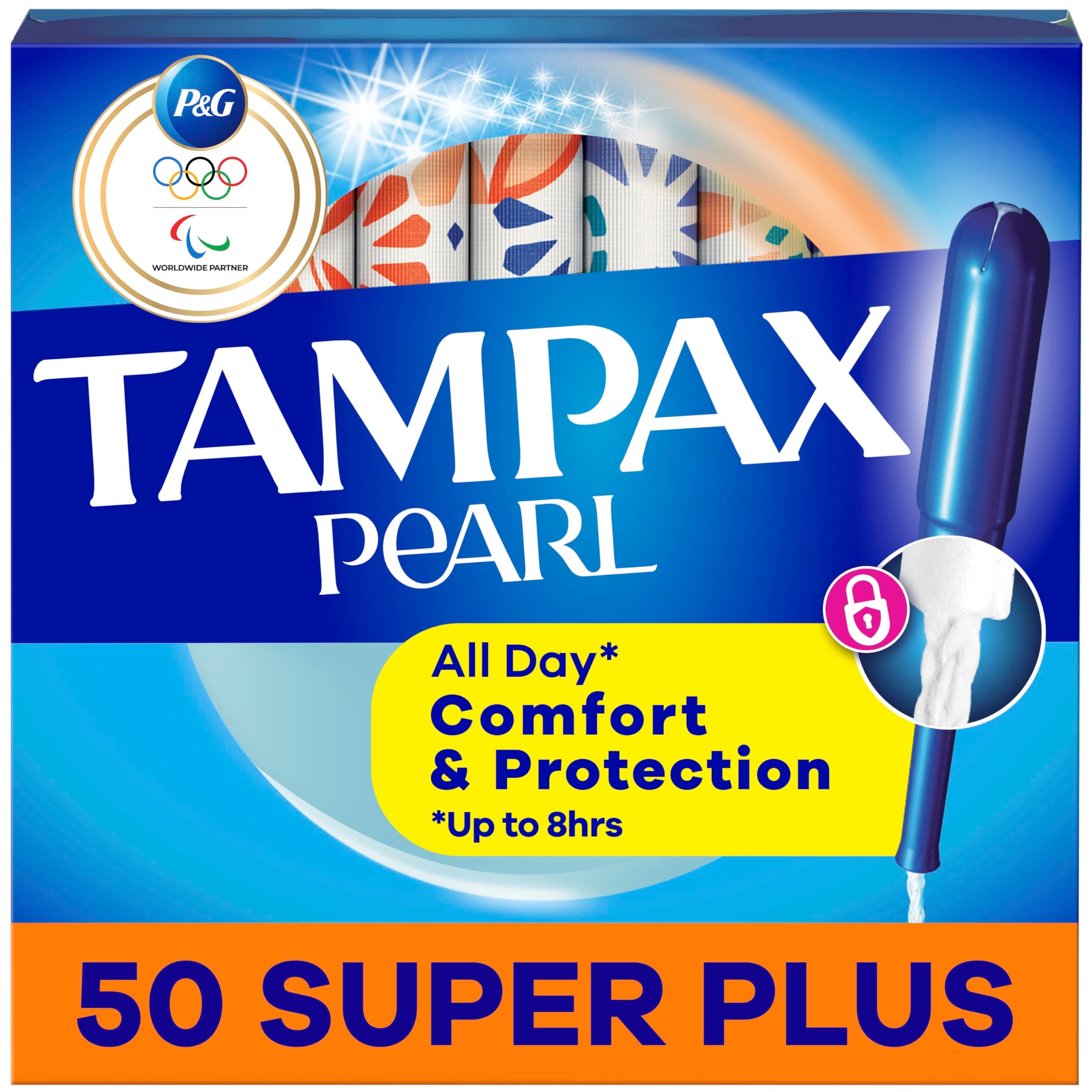 Tampax Pearl Tampons Super Plus Absorbency, with Leakguard Braid, Unscented, 50 Count