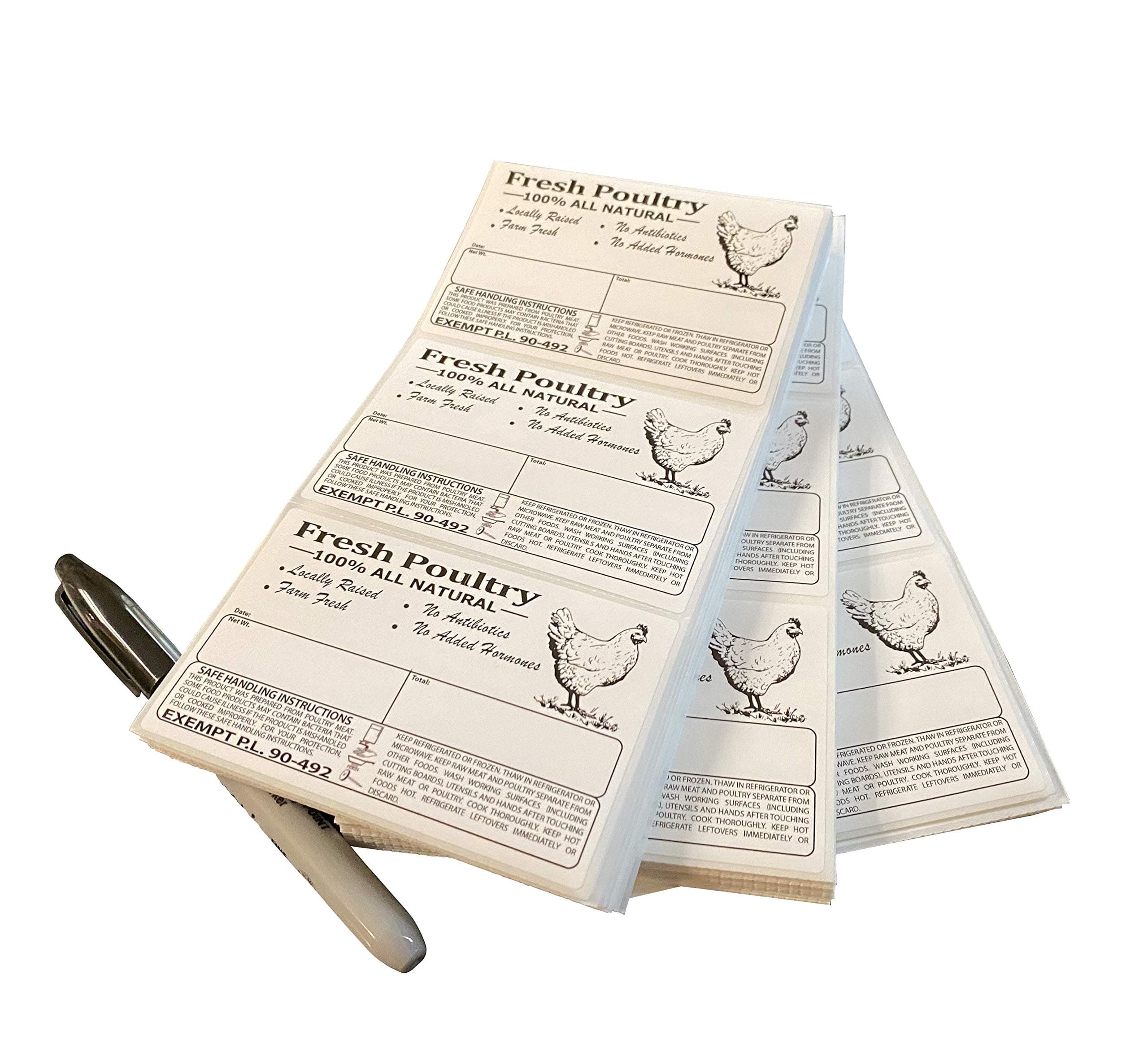 Poultry Freezer Labels 4" x 2.5" with Safe Handling Instructions and Exemption – P.L. 90-492 (100)
