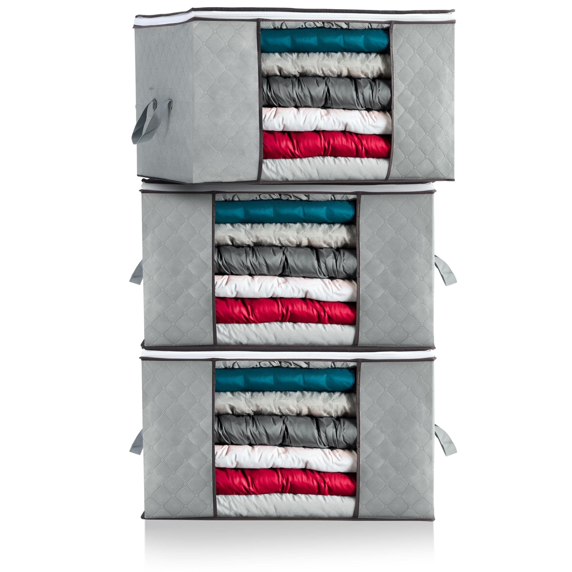 Clothes Organizers and Storage,3 Pack Large 90L Foldable Storage Bags Bedding Storage Containers with Zipper Lids, Closet Collapsible Clothing Bins for Linen Blanket Fabric Pillow Dorm