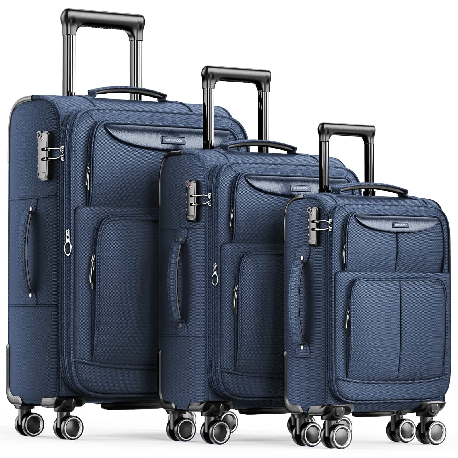 Luggage Sets 3 Piece Softside Expandable Lightweight Durable Suitcase Sets Double Spinner Wheels TSA Lock Blue (20in/24in/28in)