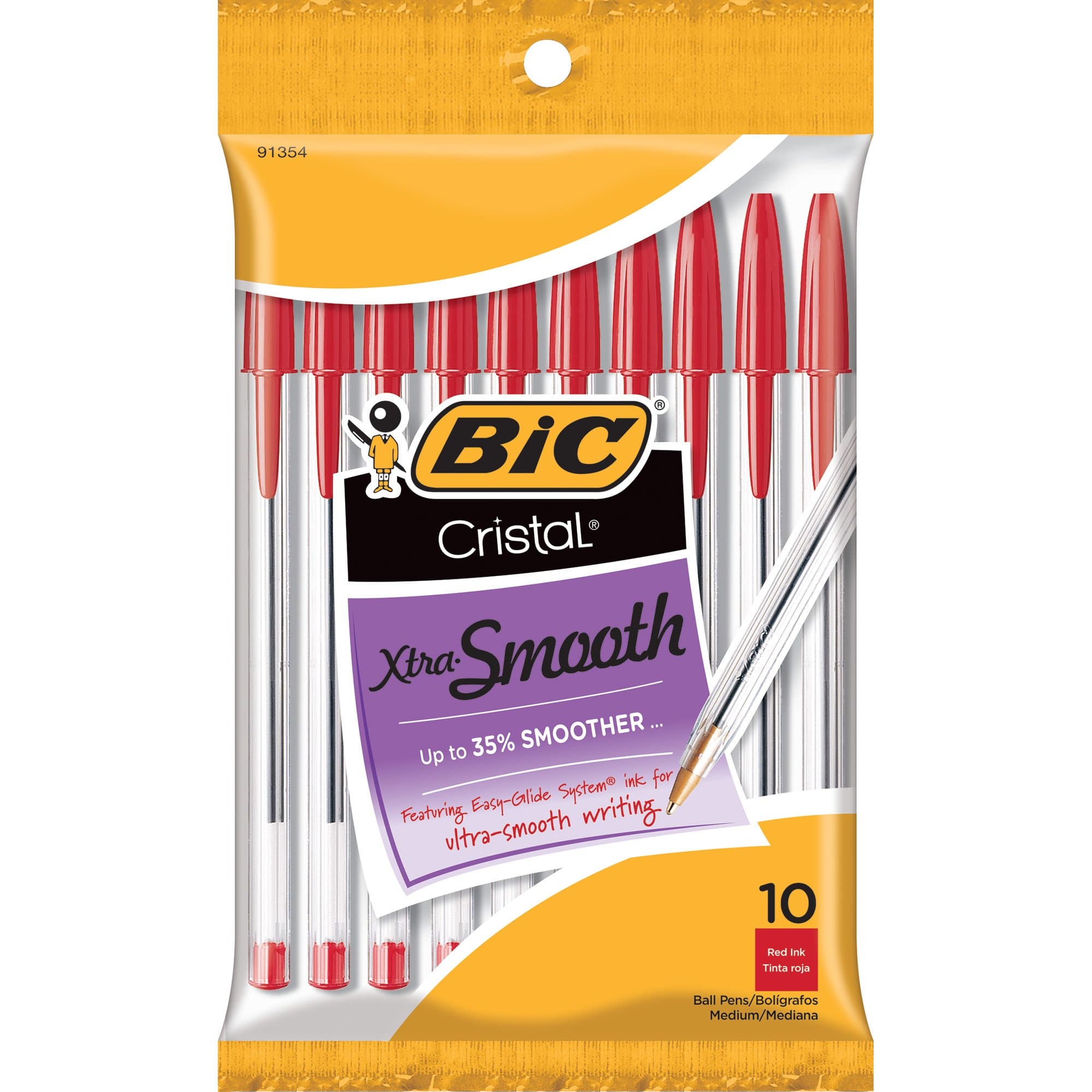 Cristal Xtra Smooth Ball Pen, Medium Point (1.0 mm), Red, 10-Count