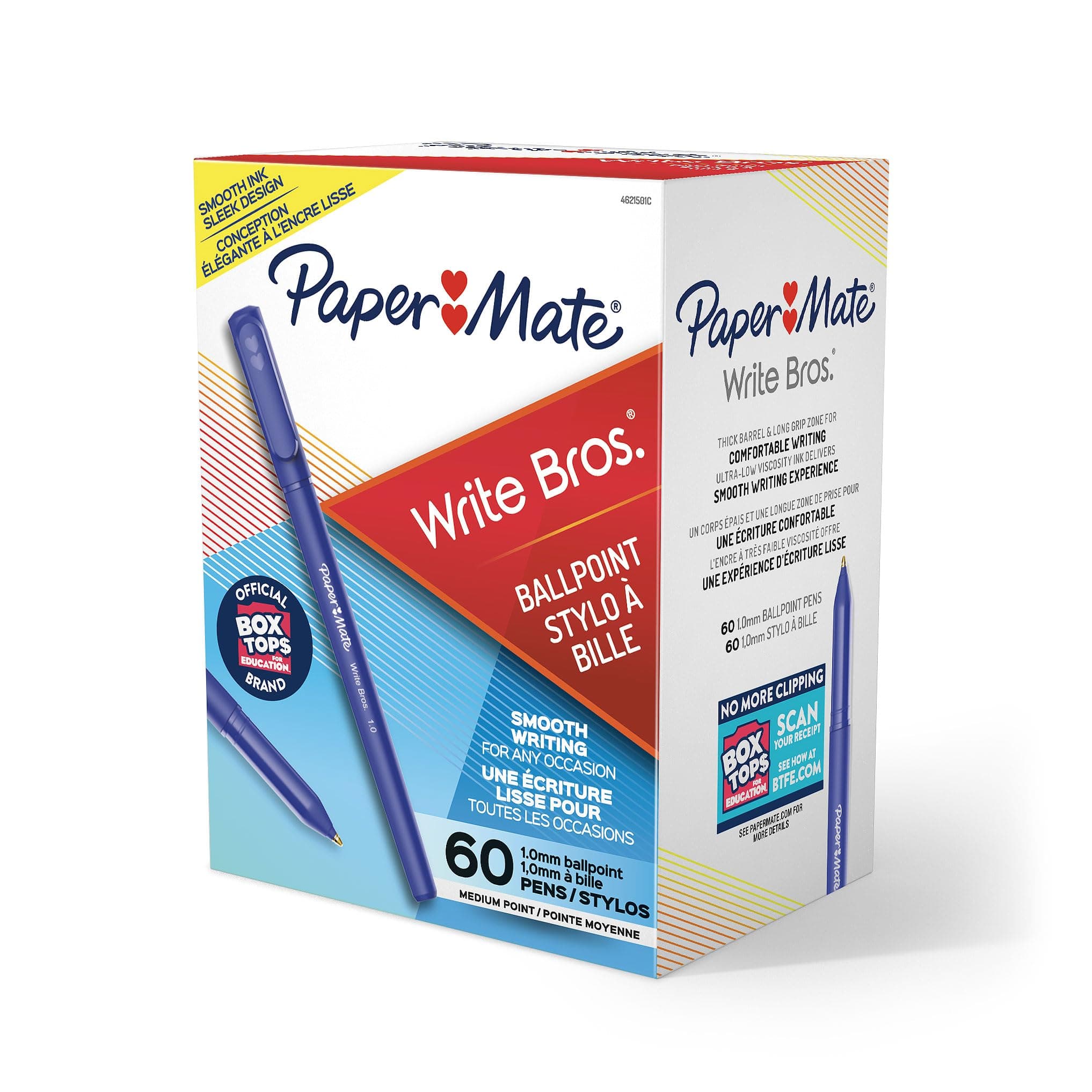 Paper Mate Ballpoint Pens, Write Bros. Blue Ink Pens, Medium Point (1.0mm), 60 Count