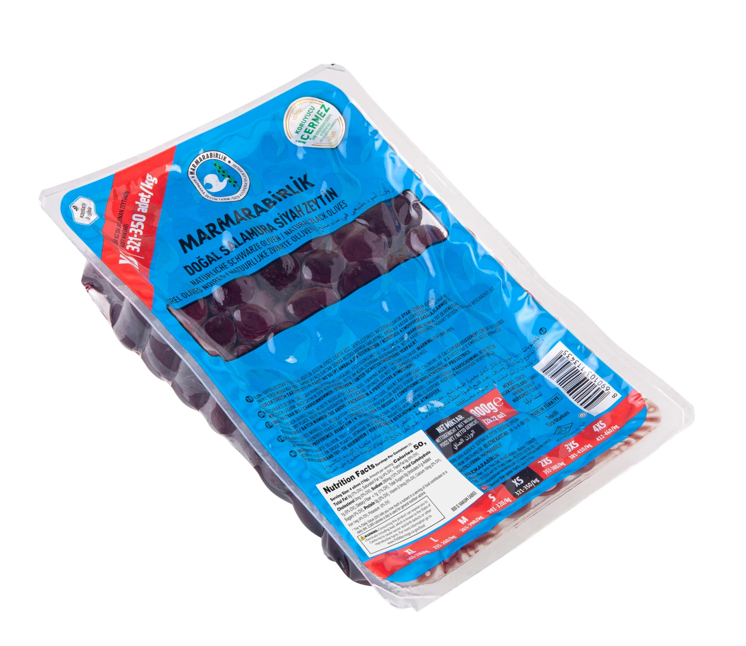 Marmarabirlik Black Olives, Olive Brine, Mediterranean Pickled Olives, Natural & Ripe Food, Healthy Snacks, Individual Packs, Fresh, Vegan, Halal, Kosher, Small, 28.2 Oz (800g)