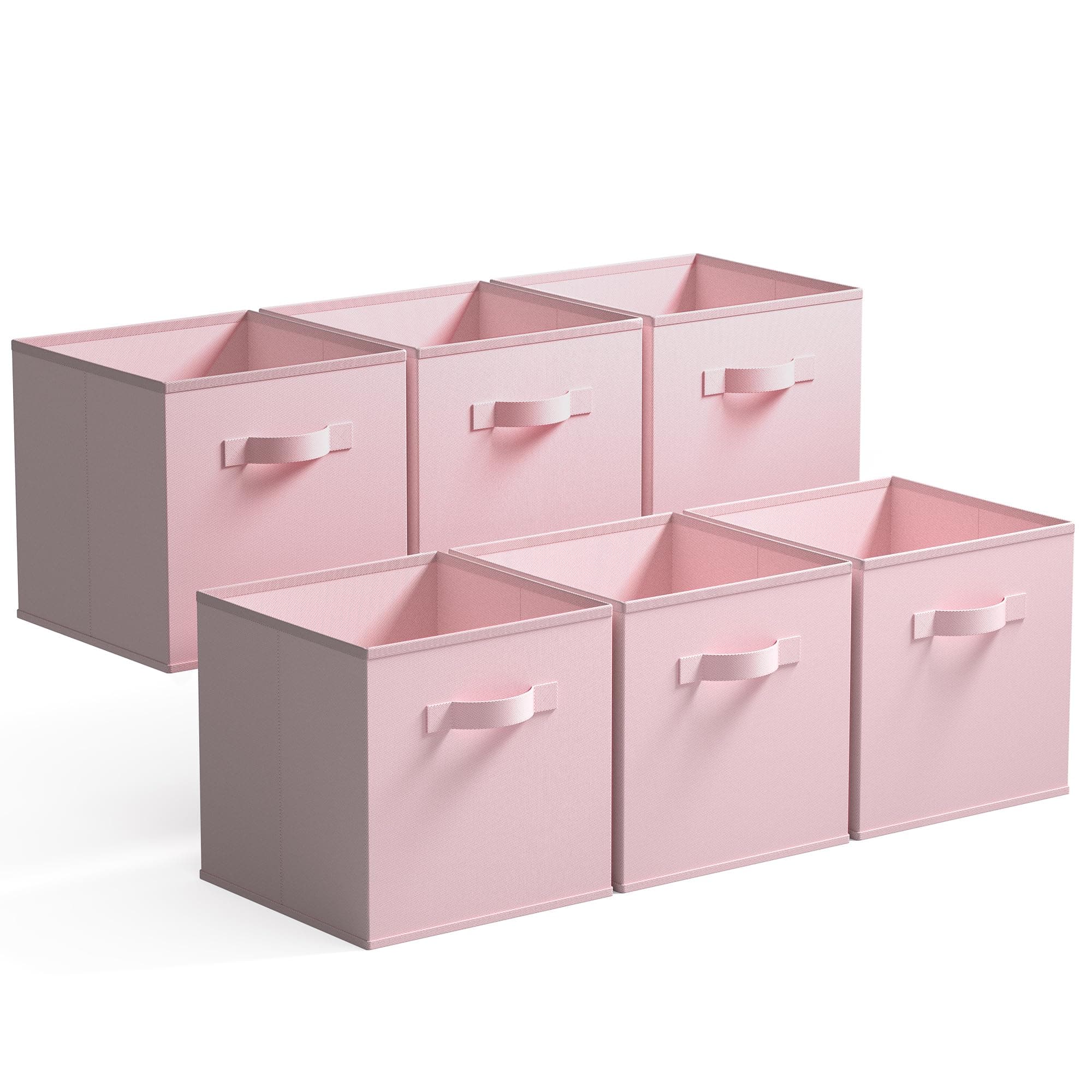 GRANNY SAYS Cube Storage Bins, 11 Inch 6 Pack Storage Cube Organizer, Foladble Fabric Storage Boxes with Handle, Decorative Clothing Storage Baskets for Shelves, Closet, Pink
