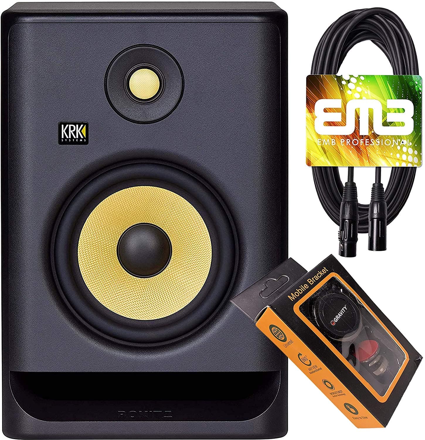 KRK RP7 Rokit G4 Professional Bi-Amp 7" Powered Studio Monitor Black with EMB XLR Cable and Extra Bundle M