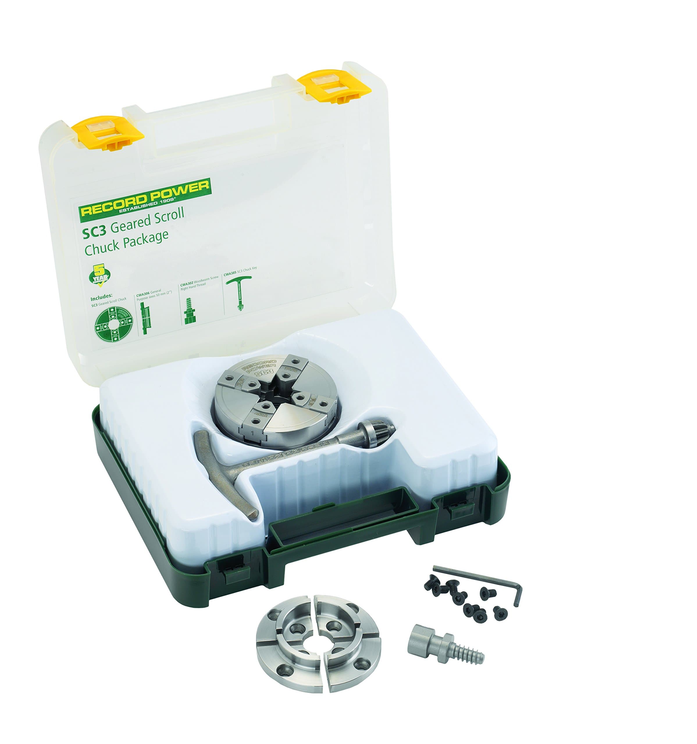 RIKON Power Tools 78-064 SC3 Chuck 3/4" x 16" Thread 50mm Jaw, Woodscrew & 2" Faceplate Package