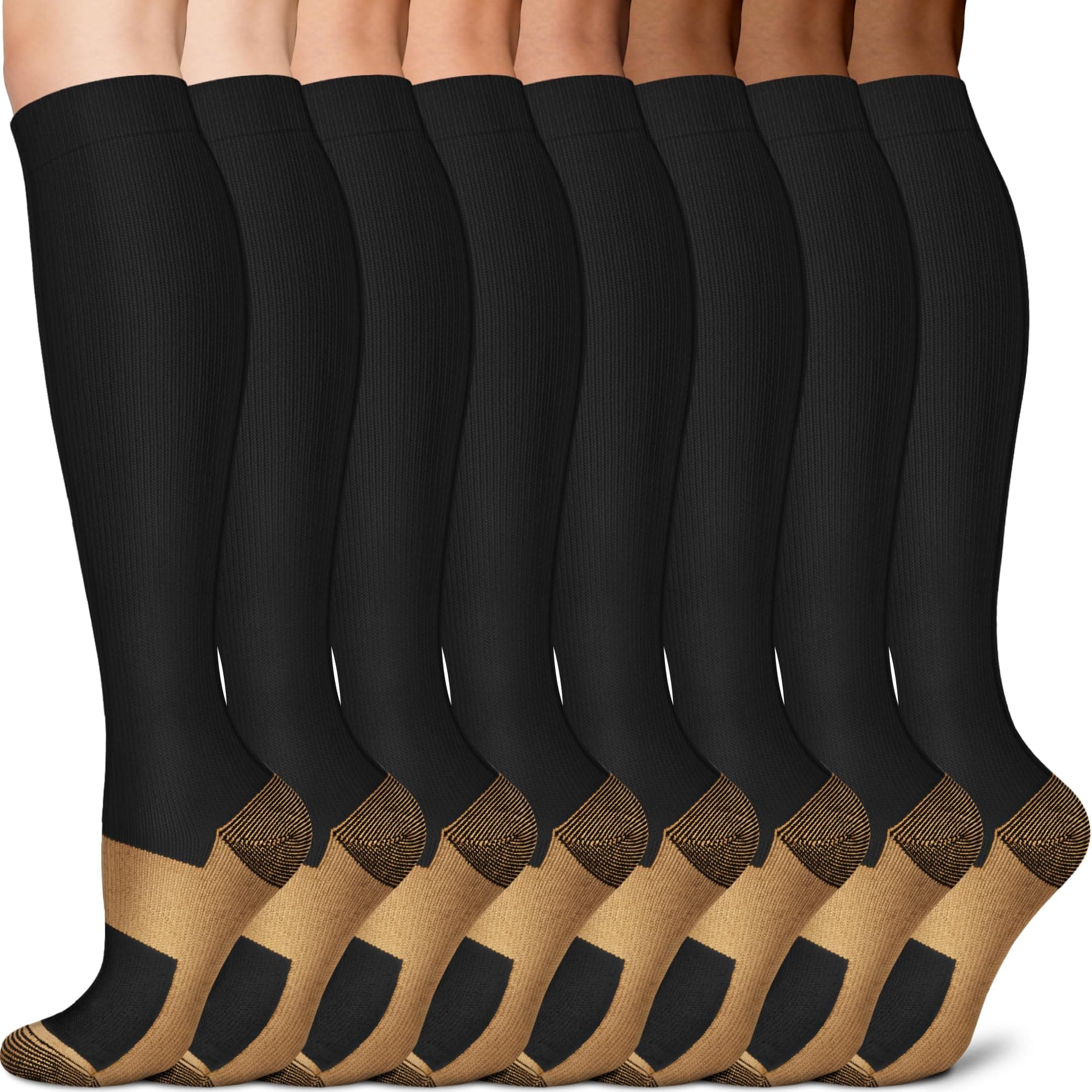 Copper Compression Socks for Men & Women 8 Pack 15-20mmHg - Knee High Stockings Best Support for Running Athletic
