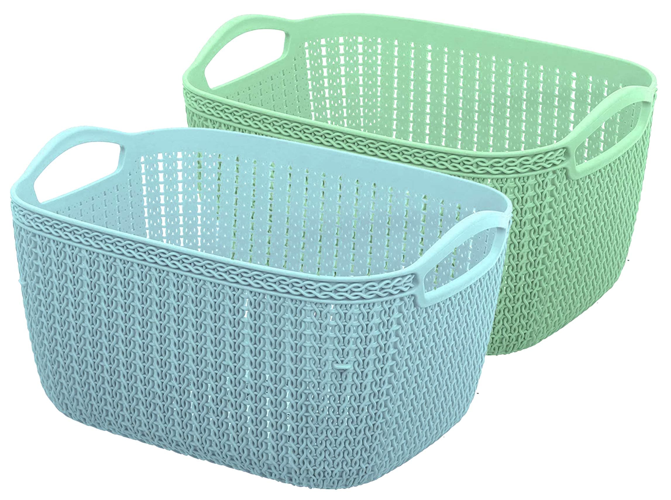 Kuber Industries Q-5 Unbreakable Plastic 2 Pieces Multipurpose Medium Size Flexible Storage Baskets/Fruit Vegetable Bathroom Stationary Home Basket with Handles (Light Green & Light Blue)