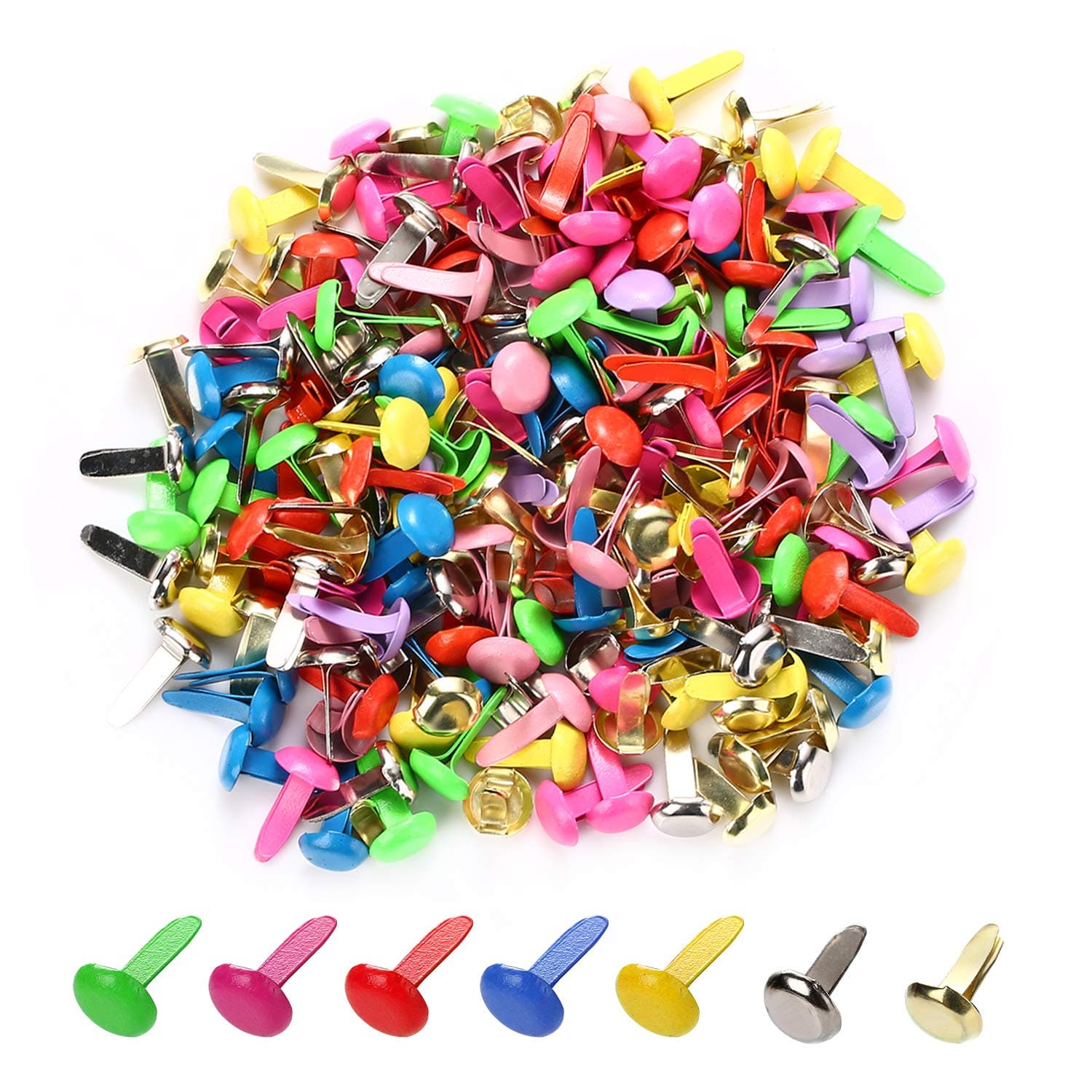 moinkerin 200 Pcs Paper Fasteners Split Pins Crafts 0.3 x 0.63inch Mini Brads for Paper Crafts Multicolor Brad Fasteners for DIY,Crafting,Scrapbooking,Stamping Round Head fasteners for Office (8x16mm)