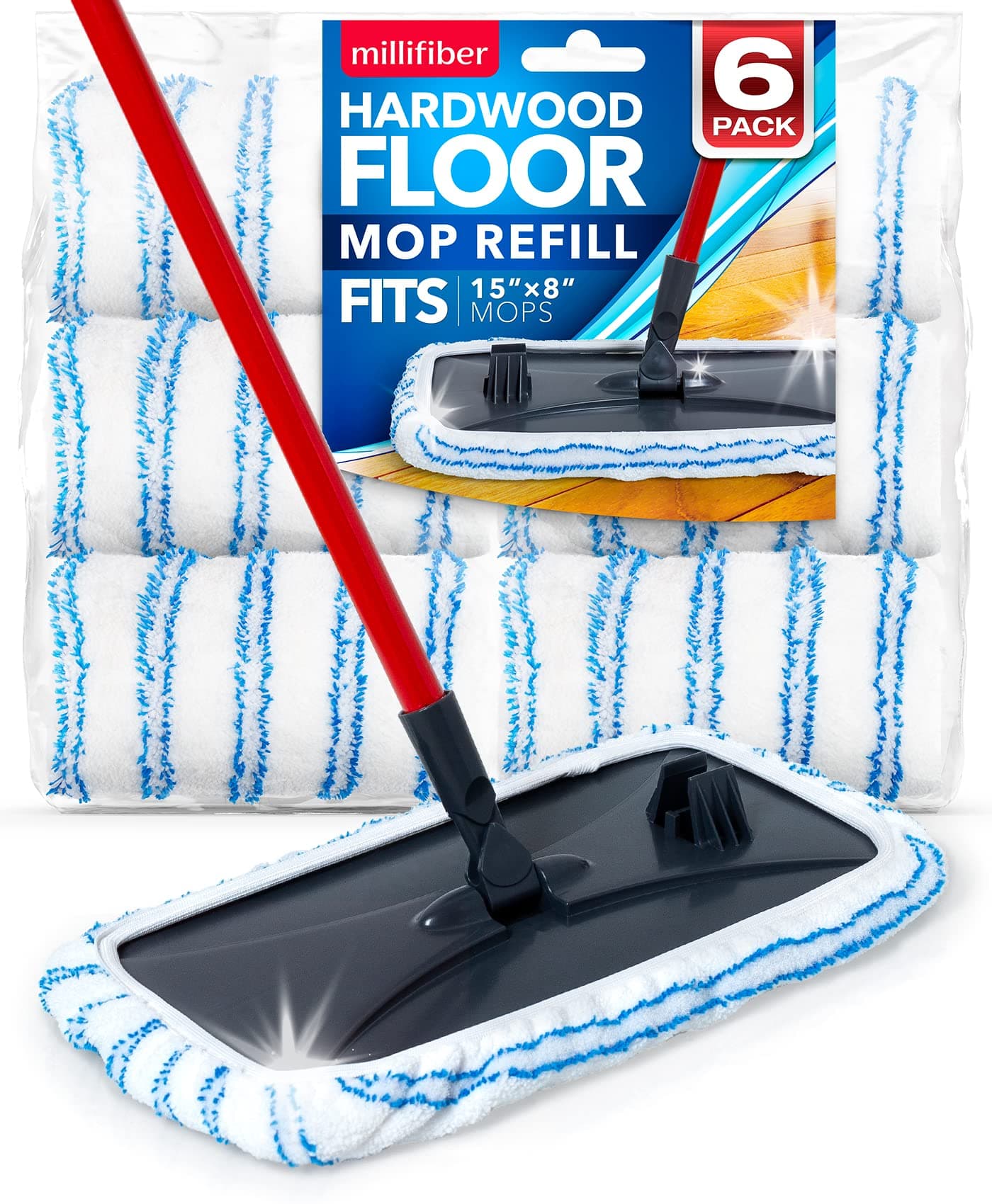 Microfiber Mop Refills 15x8 Inches, 6-Pack (Mop is Not Included)