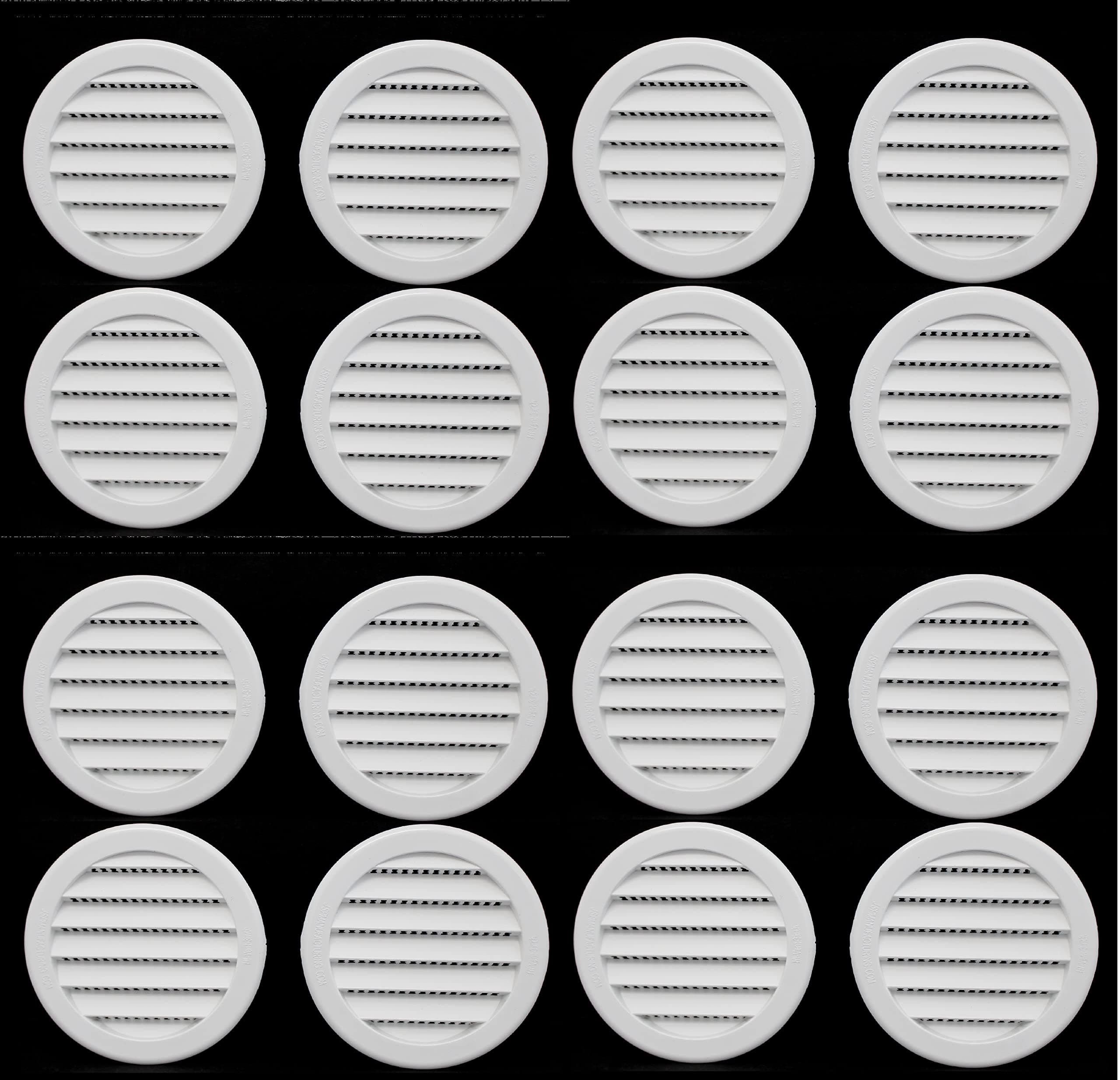 3" Round Plastic Louver Soffit Air Vent Reptile Screen Grille Cover (16, White)