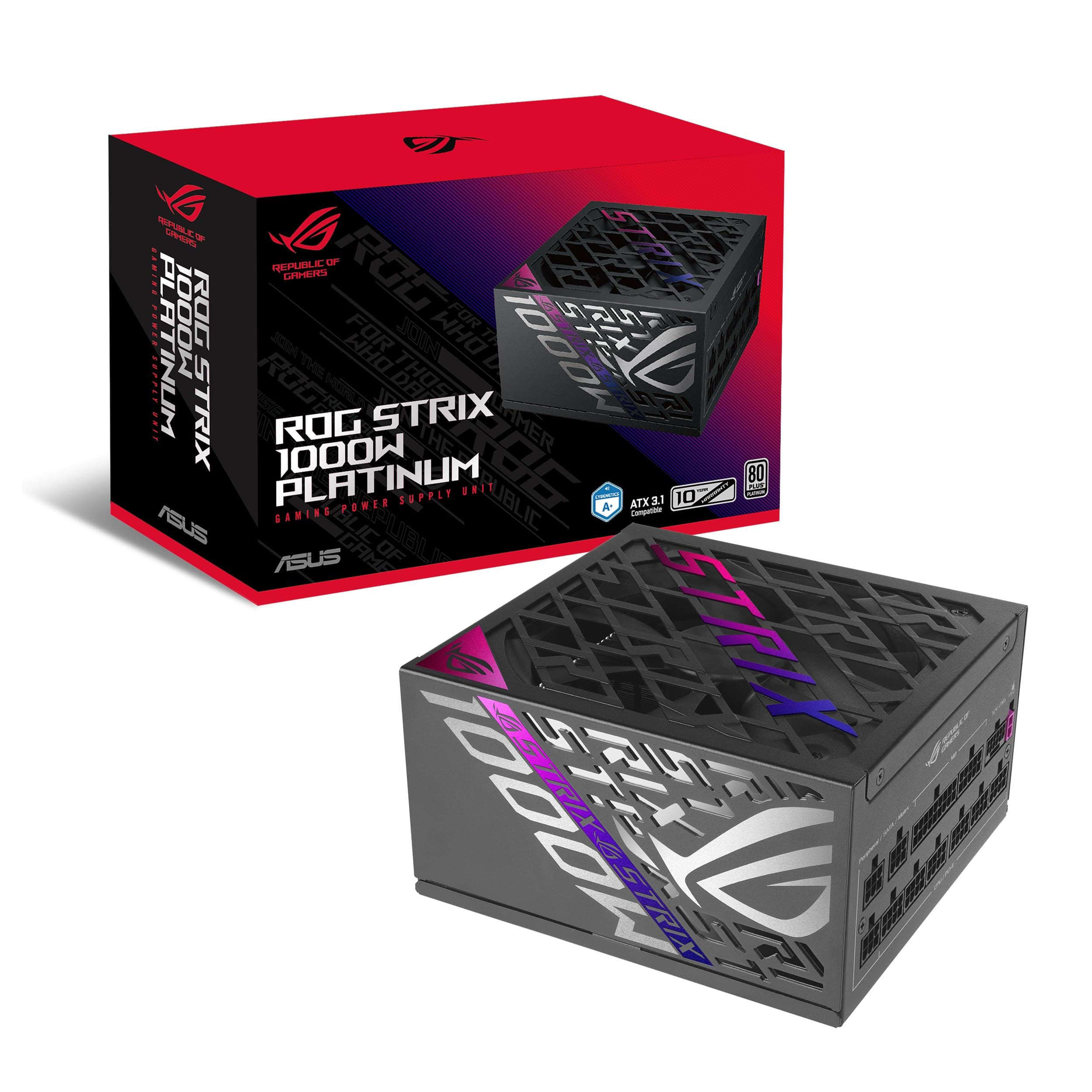 Asus ROG Strix 1000W Platinum PSU, Fully Modular, 80+ Platinum, ATX 3.1, PCIe 5.0, GaN MOSFET, Intelligent Voltage Stabilizer