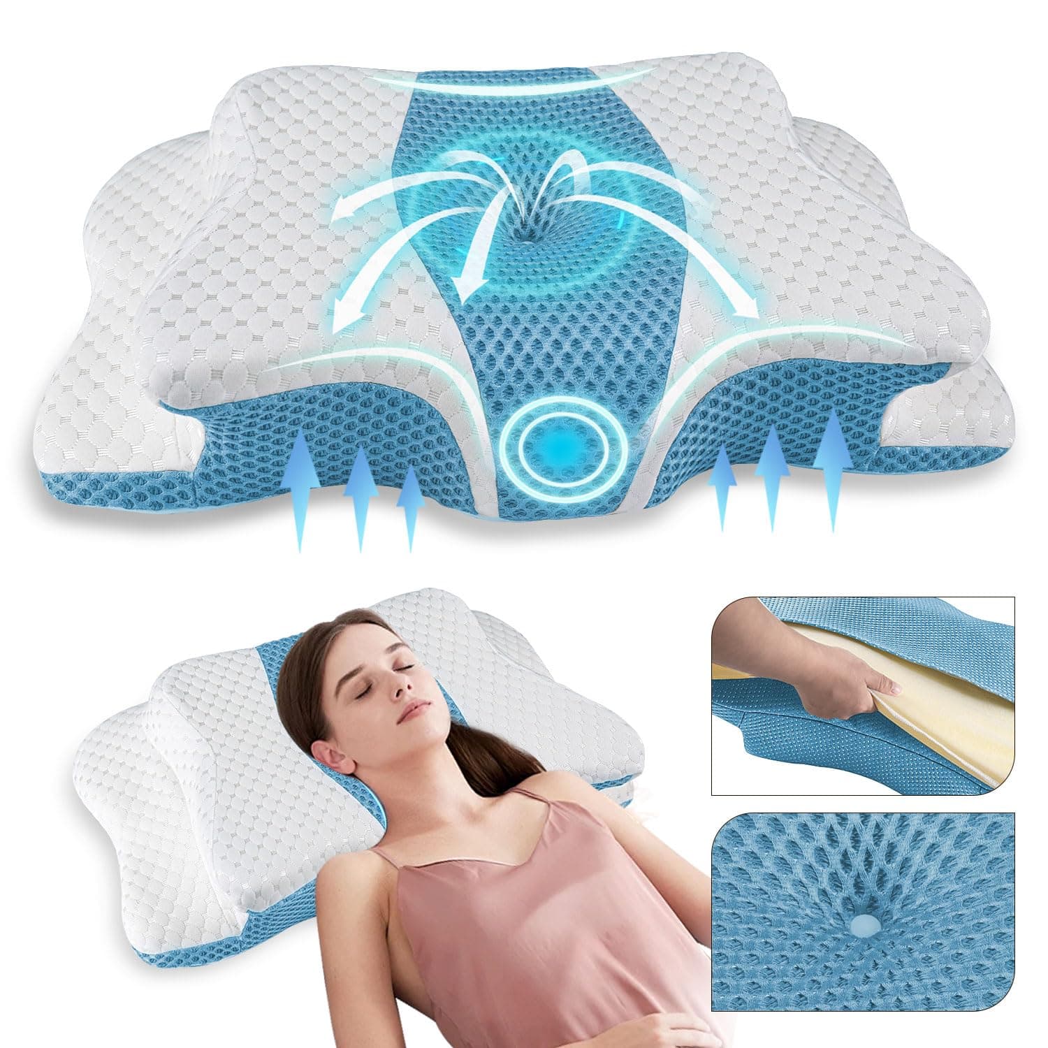 Pain Relief Cervical Pillow for Neck Support,Adjustable Ergonomic Pillow Cozy Sleeping,Odorless Orthopedic Memory Foam Pillows,Contour Bed Pillow for Side Back Stomach Sleeper