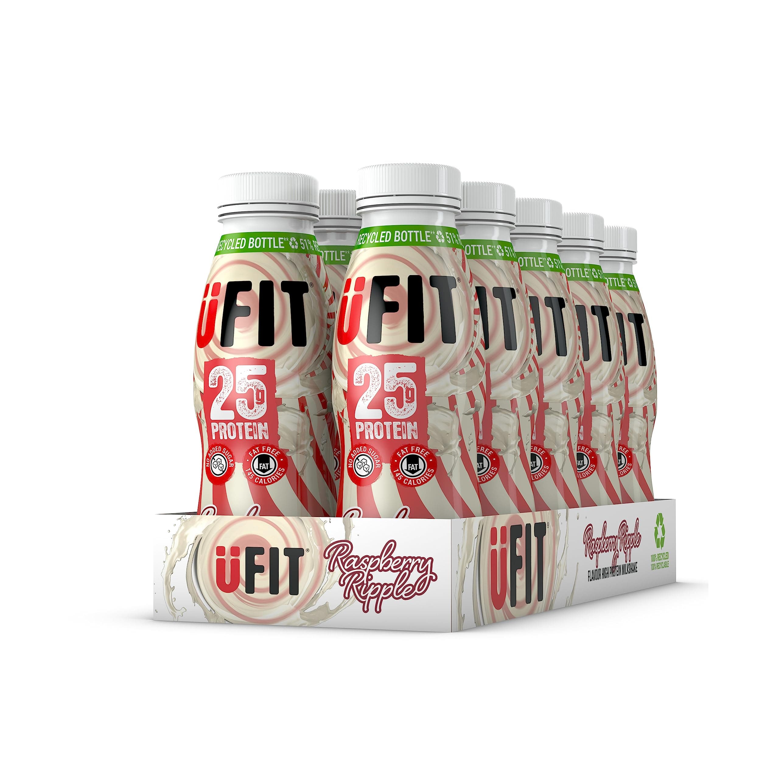 UFIT High 25g Protein Shake - Raspberry Ripple Flavour- Fat Free - No Added Sugar – Ready to Drink - 10 x 330ml (Packaging May Vary)