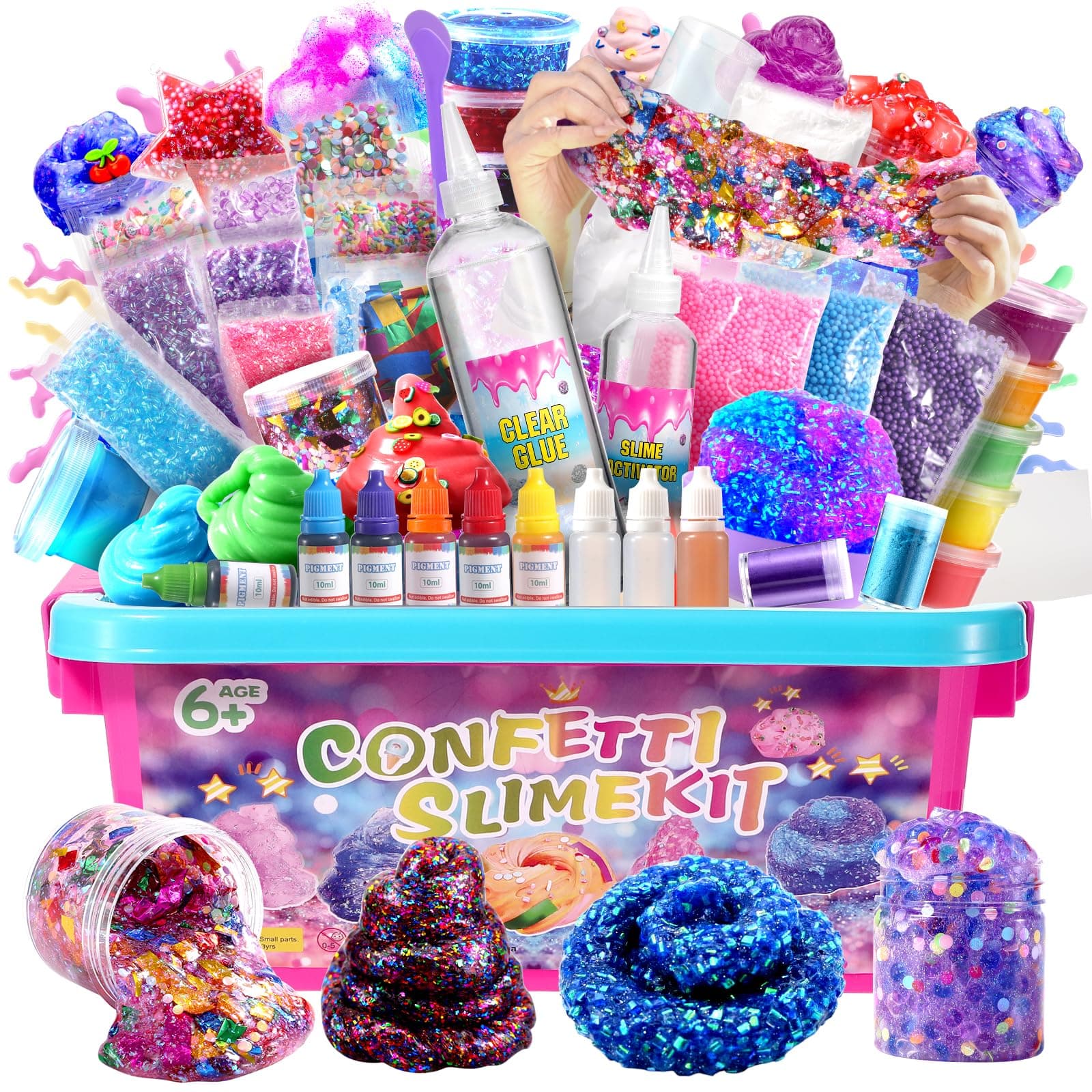 Confetti Slime Kit, Sparkling Slime Making Kit, DIY Craft Set with Clear Glue, Colors, and Decorations, Ages 6+