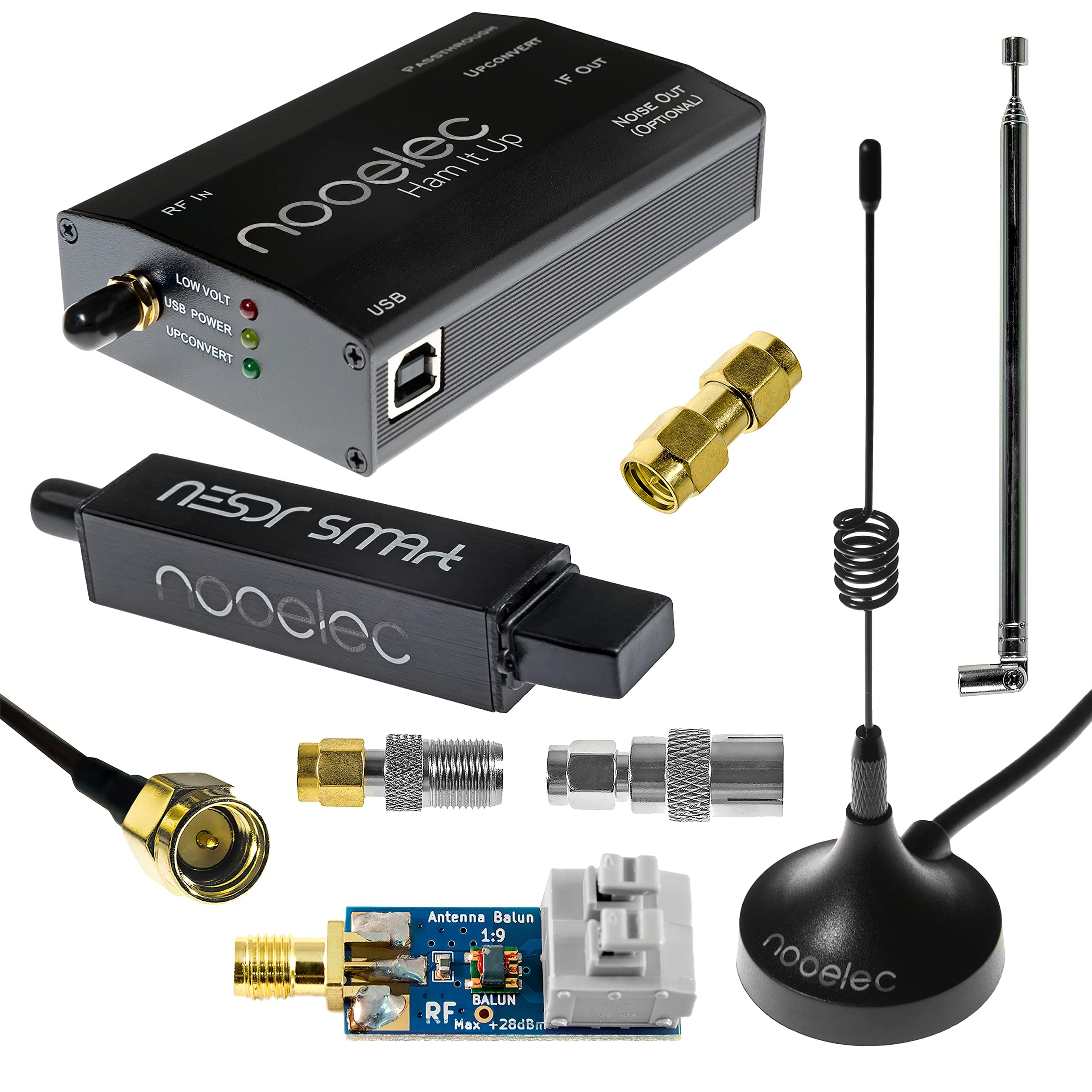 NESDR SMArt HF Bundle: 100kHz-1.7GHz Software Defined Radio Set for HF/UHF/VHF including RTL-SDR, Assembled Ham It Up Upconverter, Balun, Adapters & Cables