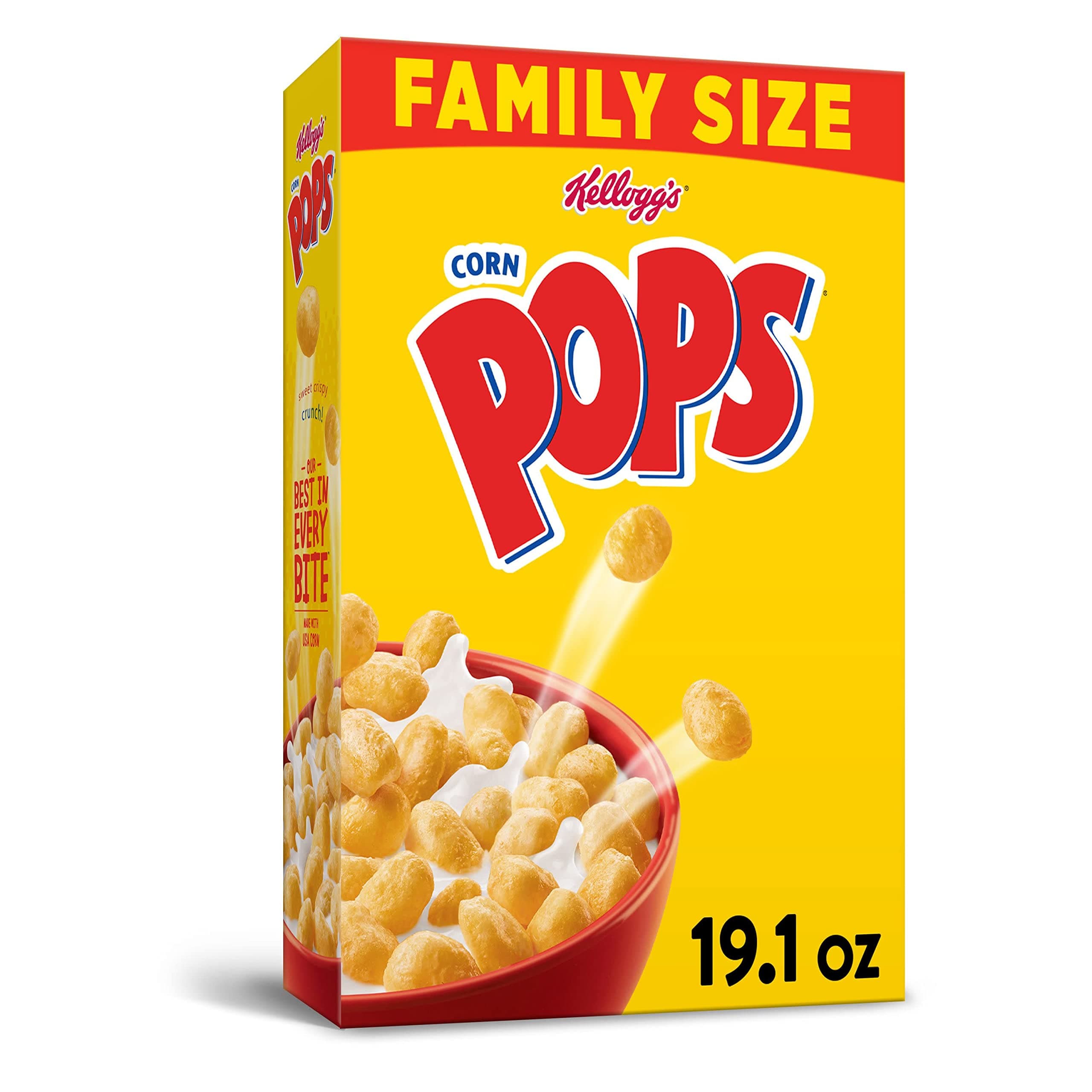 Kellogg’s Corn Pops Breakfast Cereal, 8 Vitamins and Minerals, Kids Snacks, Family Size, Original, 19.1oz Box (1 Box)