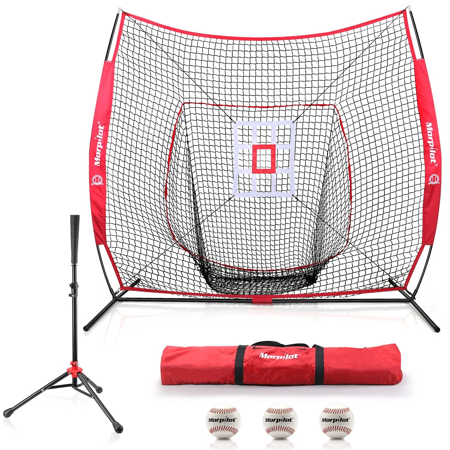 Keenstone 7'×7' Baseball Softball Practice Net | Hitting, Pitching, Batting, Catching, Fielding | with Batting Tee, 3 Training Balls, Strike Zone Target, and Carry Bag