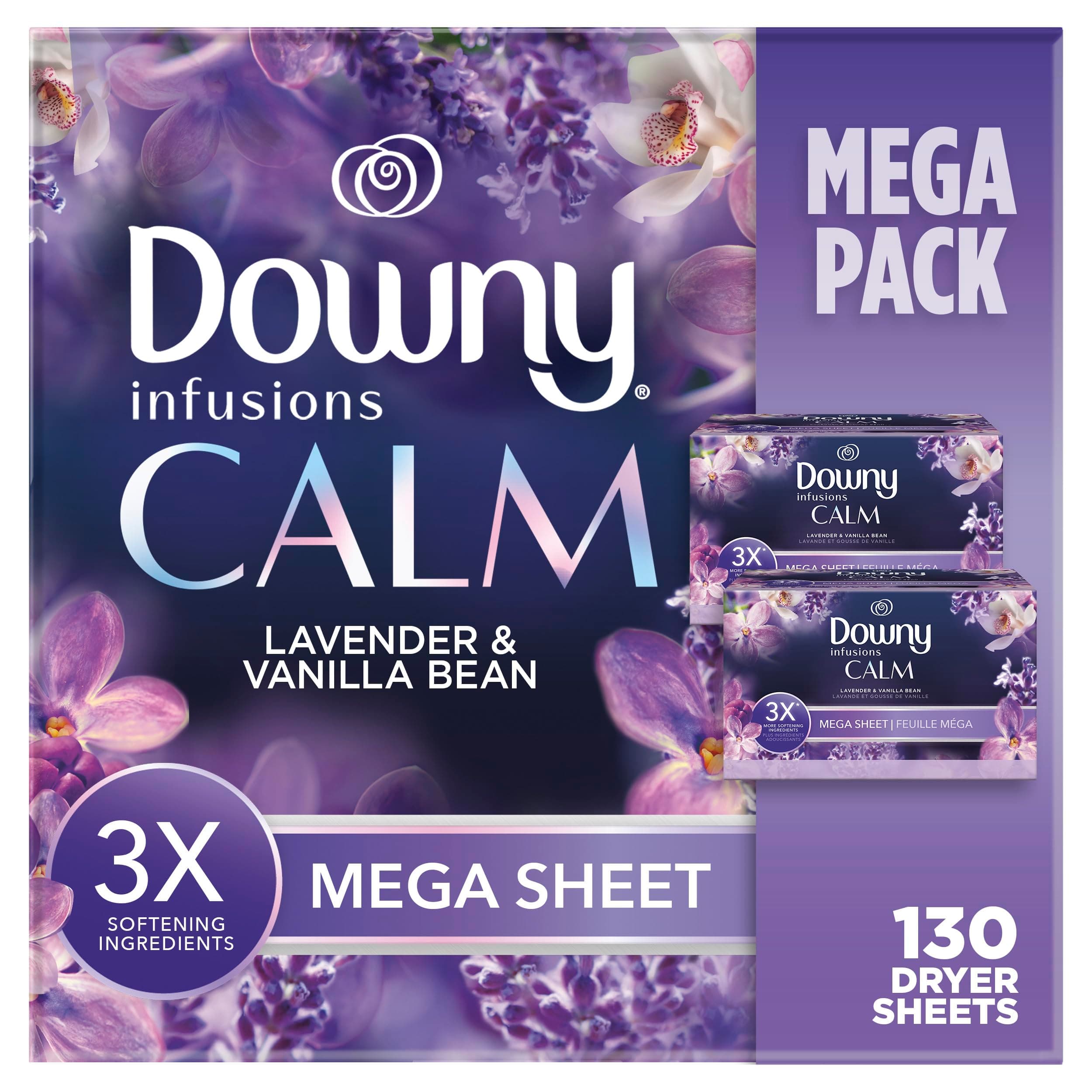 Downy Sheets Infusions Lavender & Vanilla Bean Mega Sheets 130 Count