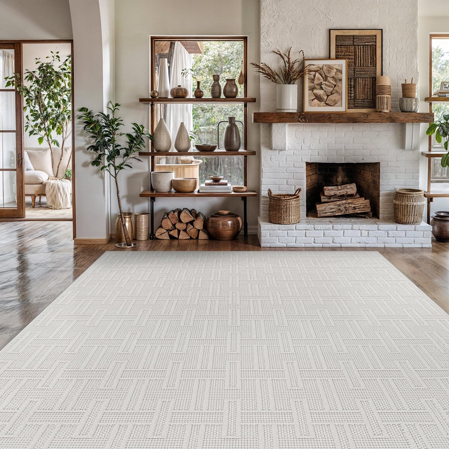 Micro Loop Indoor Rug White 8x10 Boho Geometric Neutral Area Rugs for Living Room Soft Luxury Modern Low and High Pile Durable Stain Resistant Non-Shedding Indoor Area Carpet 8 x 10