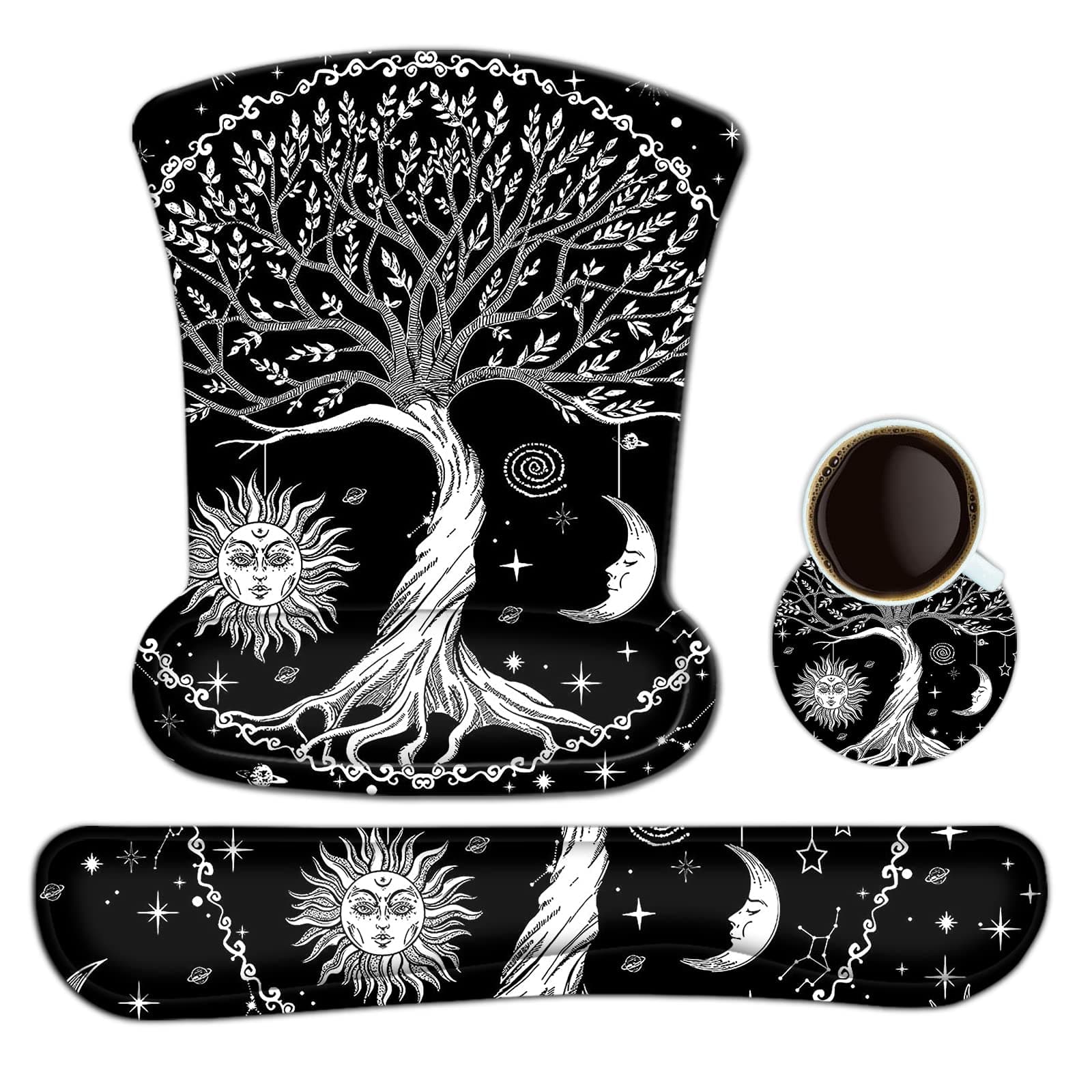 Keyboard Wrist Rest Mouse Pad Support, ToLuLu Gel Ergonomic Mouse Pads for Computer Laptop PC, Comfortable Durable Mousepad Keyboard Wrist Rests for Easy Typing Pain Relief, Moon & Sun