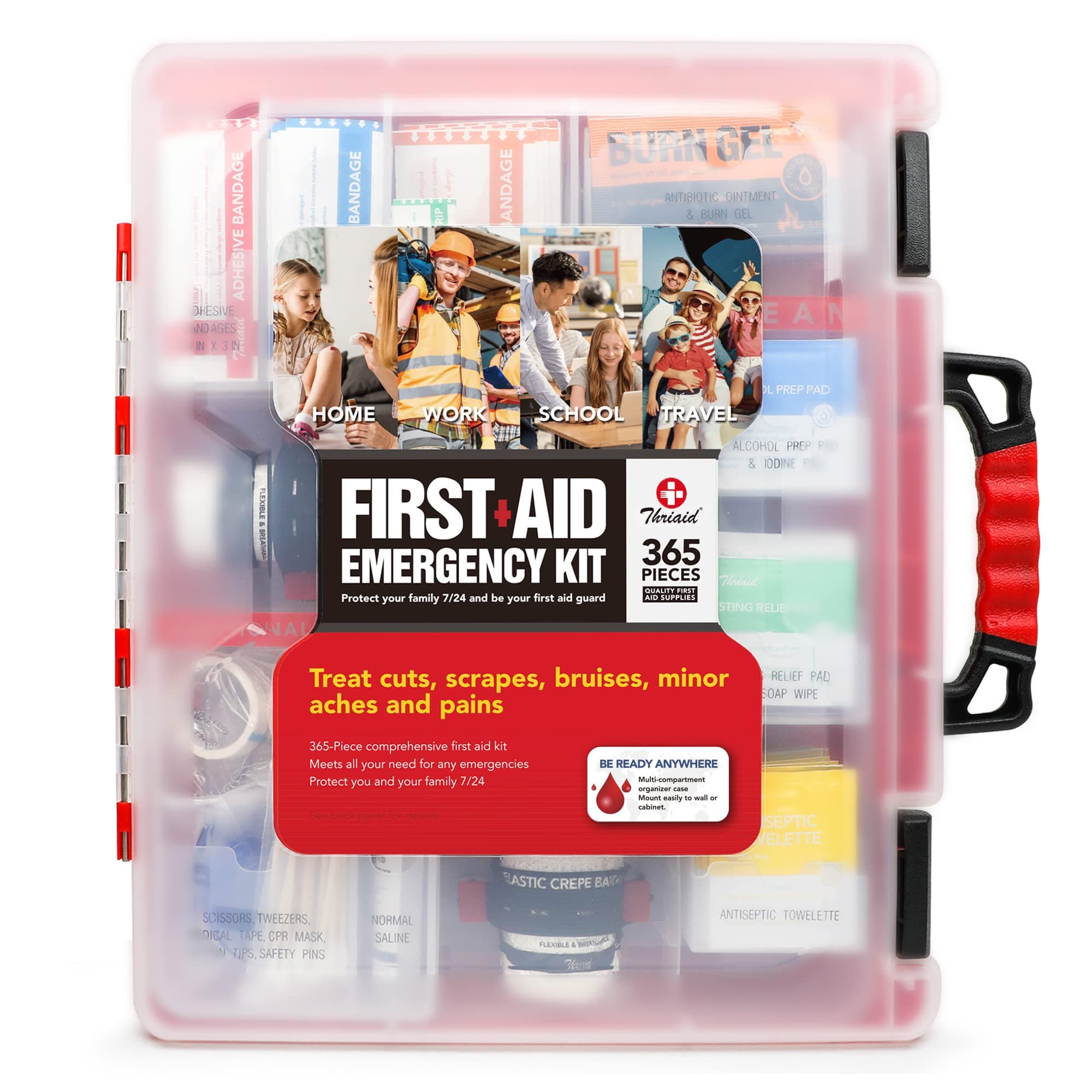 365 Piece First Aid Kit, Well-Organized Durable Hard Case, Wall-Mountable Trauma Medical Kits for Any Emergencies, Ideal for Home, Office, Car, Travel, Outdoor, Camping, Hiking, Boating (White)