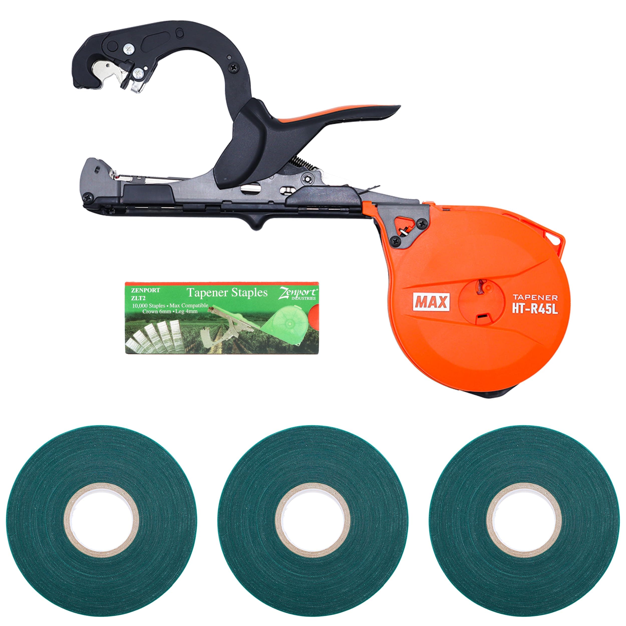 MAX HT-R45L Tapener Lightweight Plant Tying Tool Starter Kit with Zenport Compatible Tape & Staples