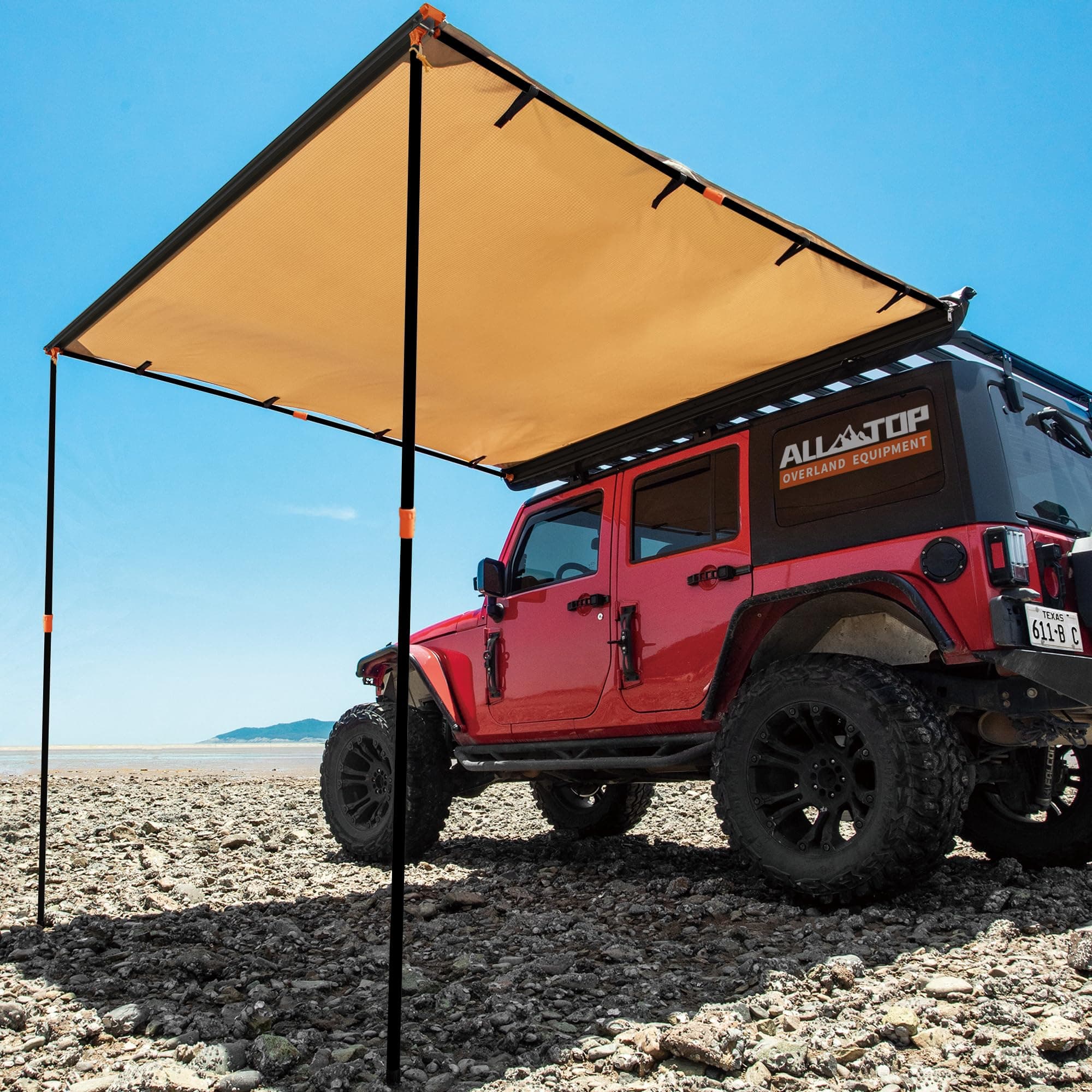 ALL-TOP Vehicle Awning 4.6'x8.2' Rooftop Pull-Out Retractable 4x4 Weather-Proof UV50+ Side Awning for Jeep/SUV/Truck/Van
