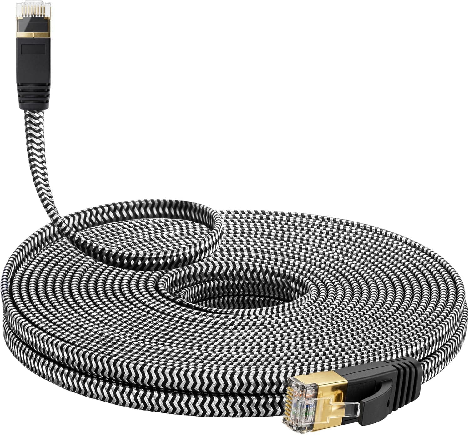 Ethernet Cable 50 ft - Flat High Speed Nylon Braided Shielded Cat 7 Internet Network Cord, 10Gbps 600MHz RJ45 LAN Patch Cable for Router, Modem, Gaming Console, PC, Switch - Cat6 Compatible