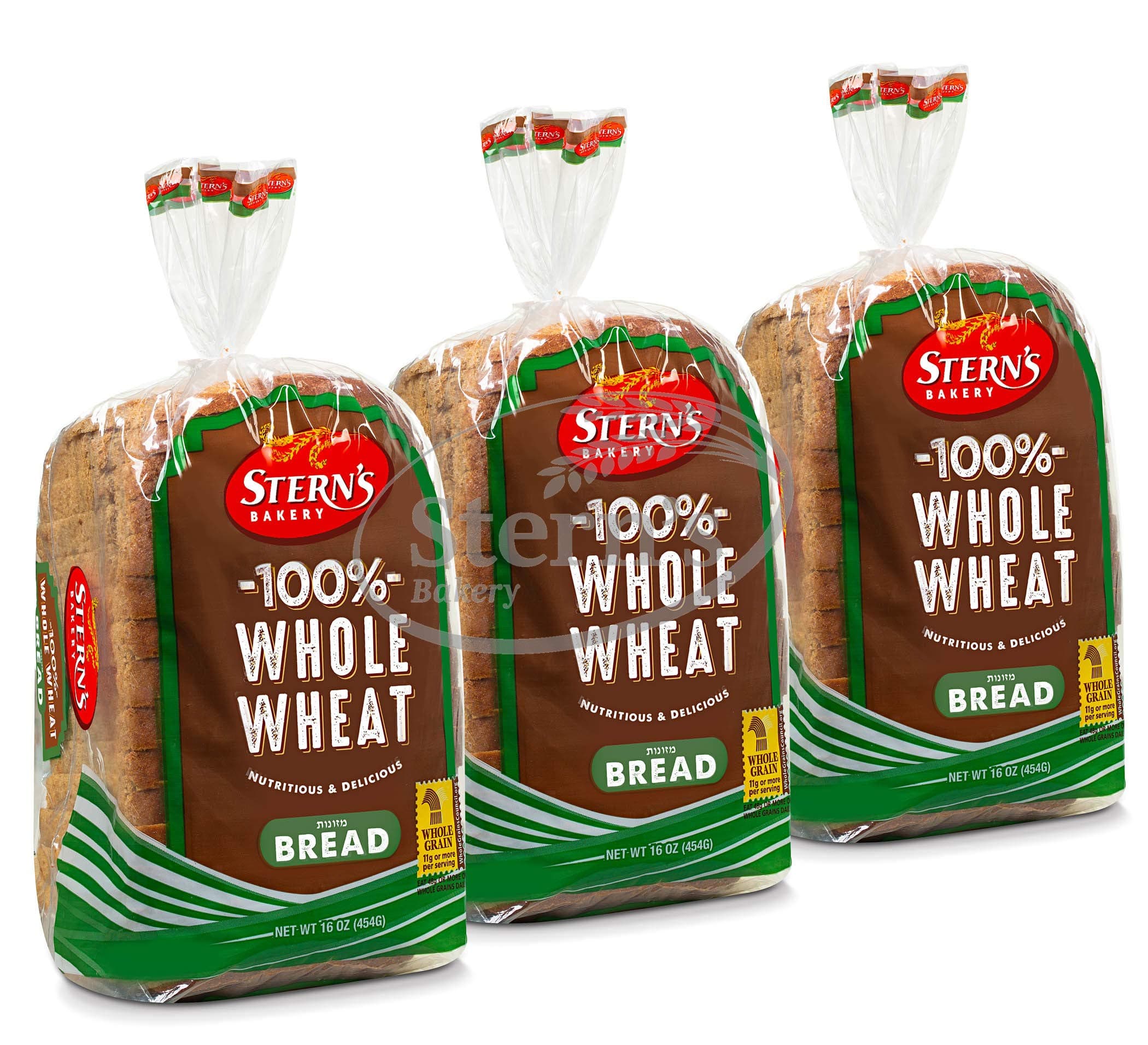 100% Whole Wheat Bread Sliced - 3 Pack - 16 oz per Loaf | Delicious Sandwich Bread | Dairy & Nut Free | Stern’s Bakery
