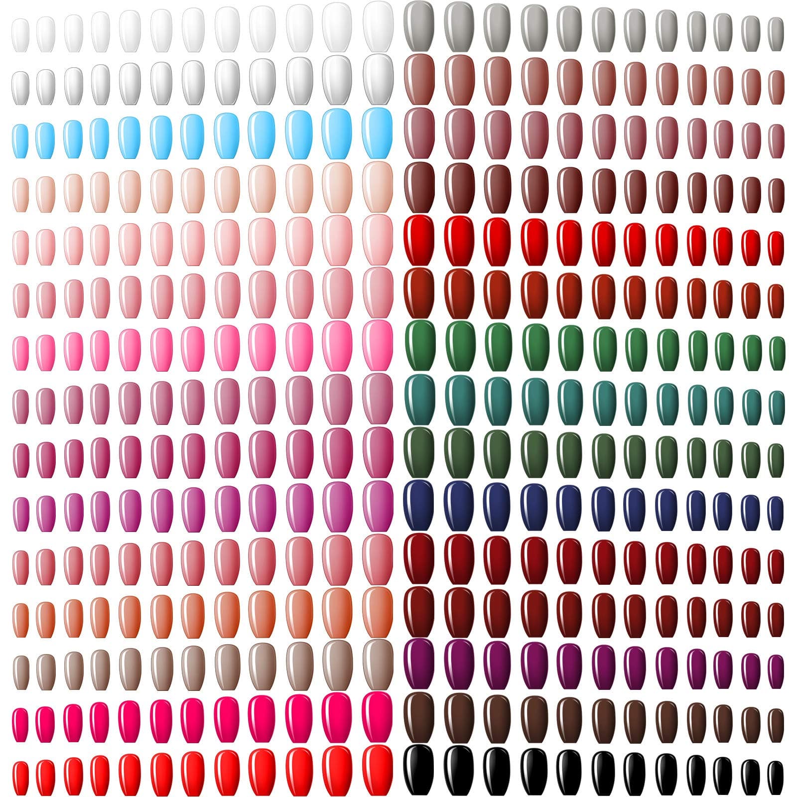 Maitys 720 Pieces 30 Sets Medium Square Press on Nails Glossy Fake Nails Solid Color Artificial Tips Full Cover for Women Girls Ballerina DIY(Classic Colors)