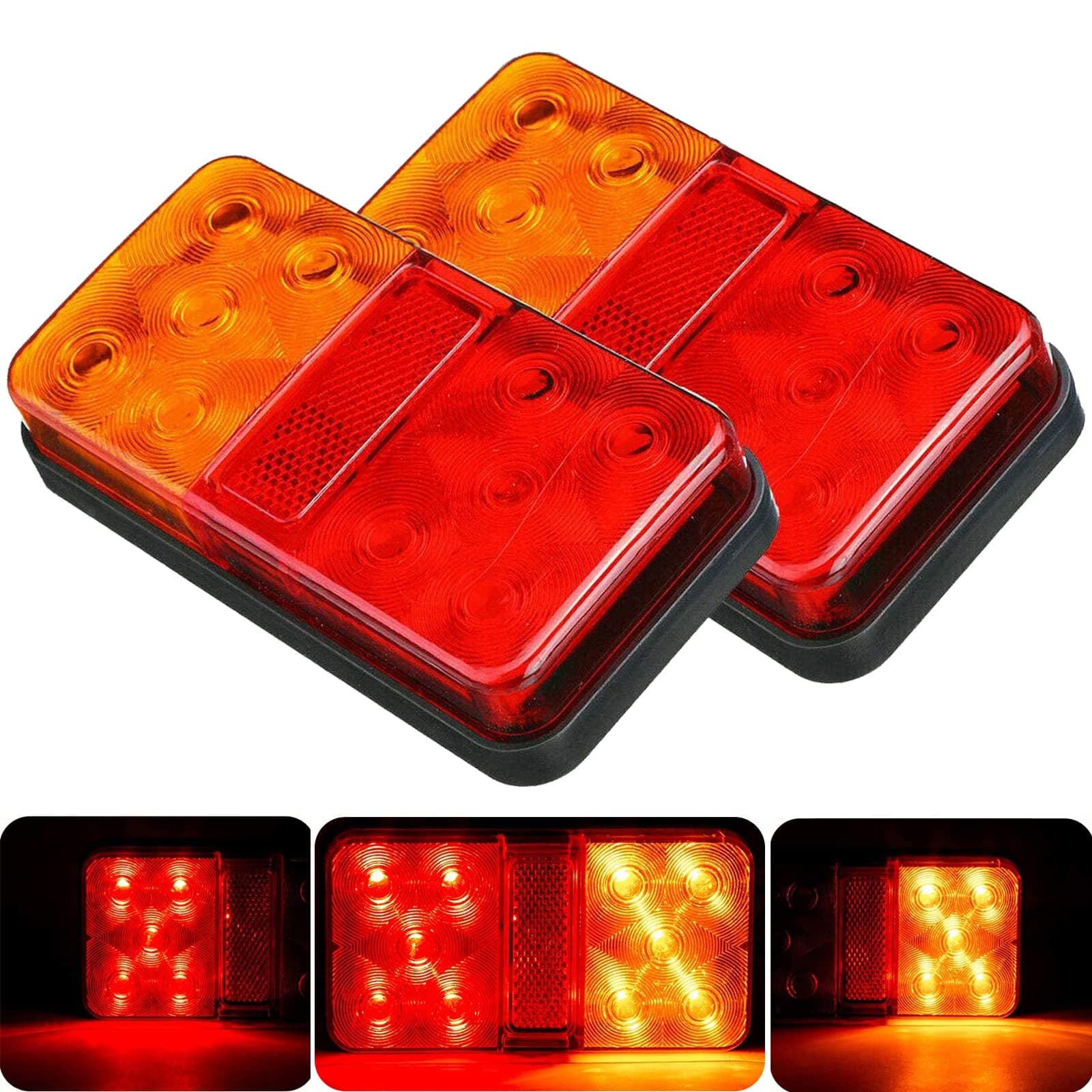 2PCS 12V LED Rear Tail Lights Trailer Lights Universal 10Leds Stop Brake Light Turn Signal Indicator Lamp for Caravan Van Boat Camper Truck Lorry Tractor