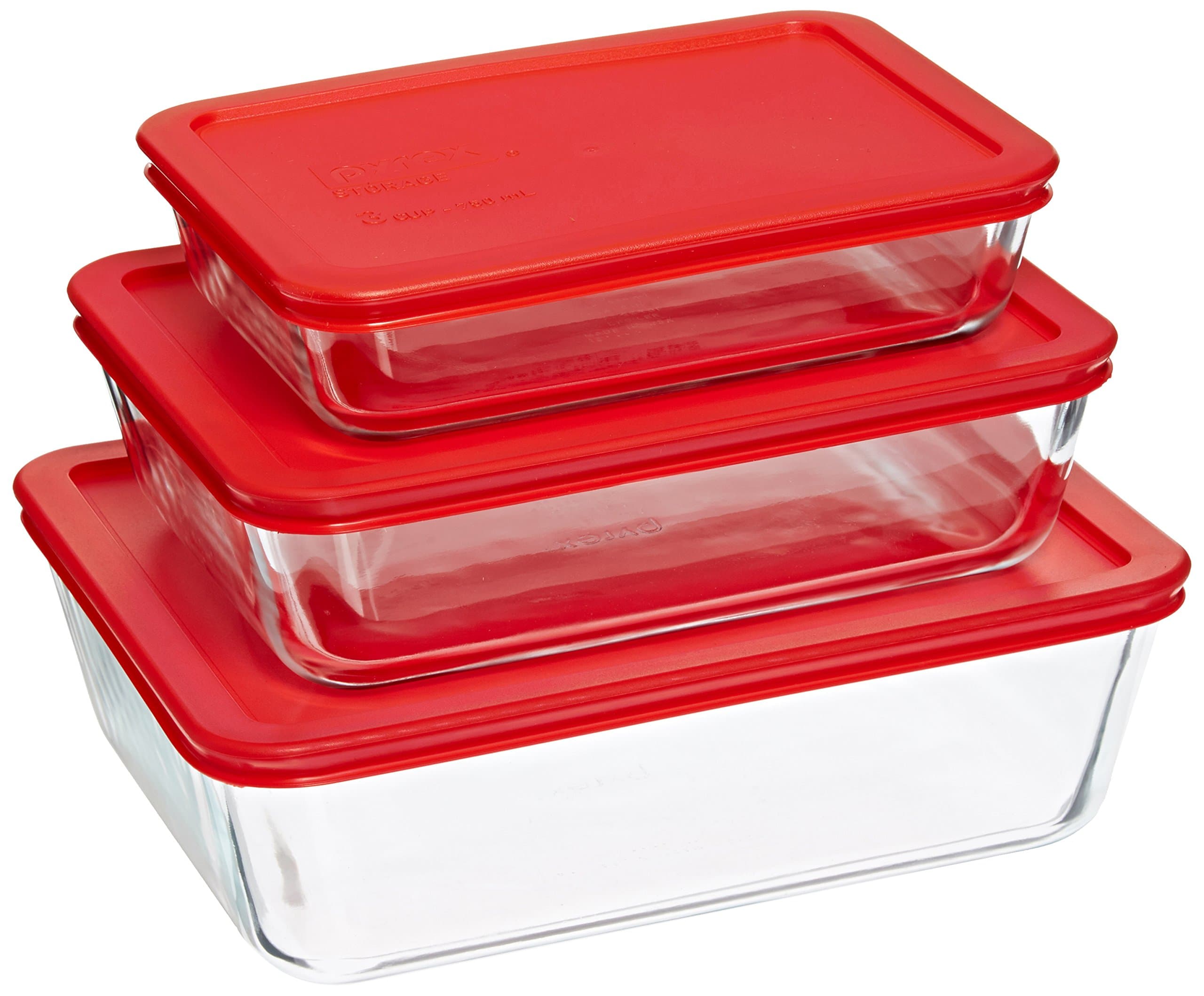 Pyrex 1083958 Simply Store 6-pc Rectangular Set, Glass, Clear