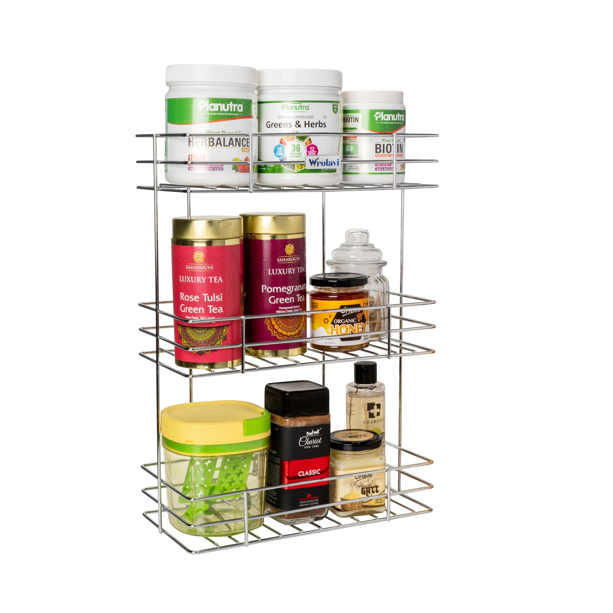 Stainless Steel Bathroom Rack For Multipurpose Usage Big Size Shelf Holder Kitchen & Accessories (3 Shelfwall Mount, Tiered Shelf)