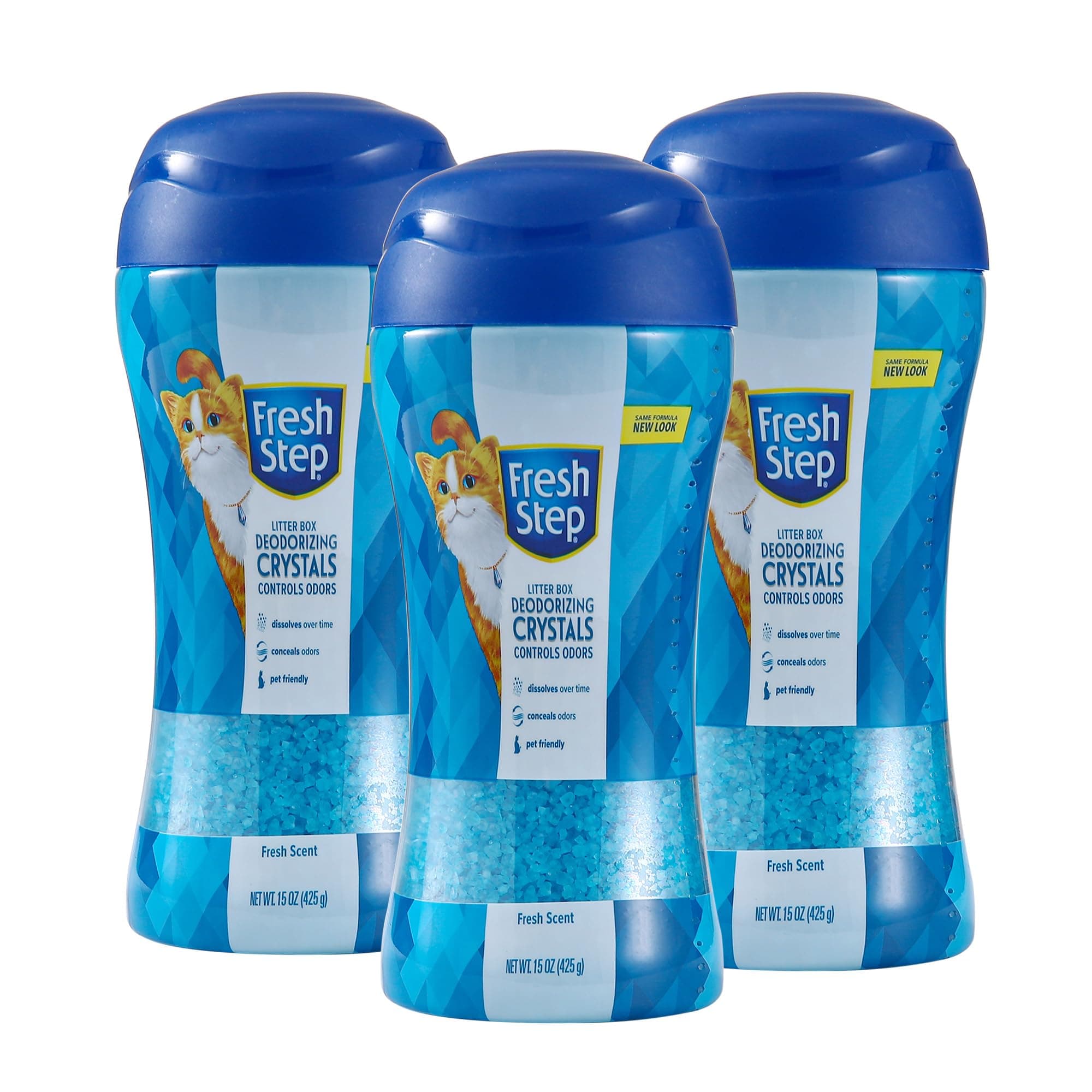 Fresh Step Cat Litter Crystals Deodorizer, Non Toxic Odor Neutralizing Crystals for Litter Boxes that Help Control Smells and Keep Home Areas Fresh, Fresh Scent, 15 Ounce - 3 Pack