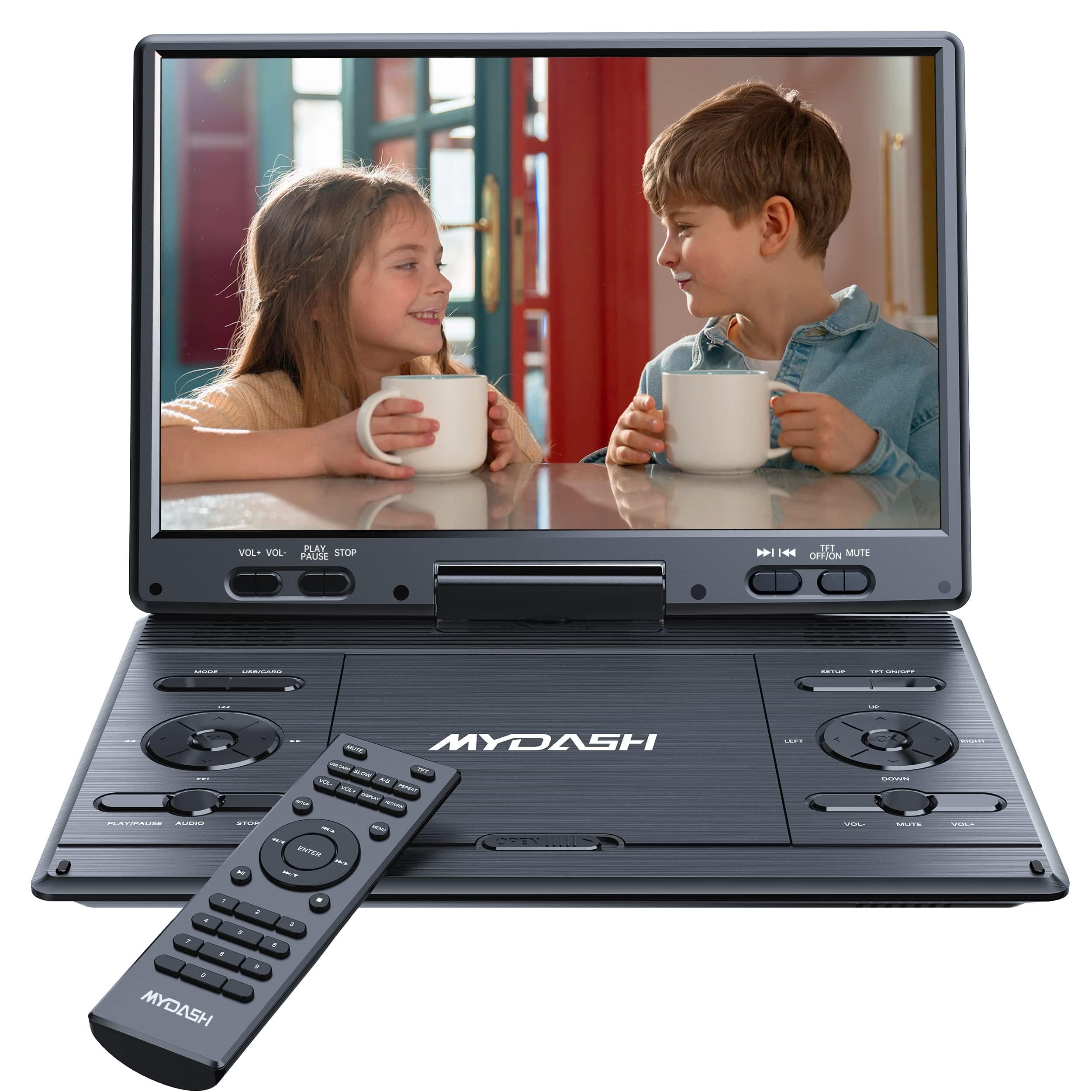 14.9" Portable DVD Player with 12.5" Large HD Swivel Screen, 6 Hours Rechargeable Battery, Exclusive Button Design, Car Headrest Mount Provided, High Volume Speaker, Support CD/DVD/SD Card/USB