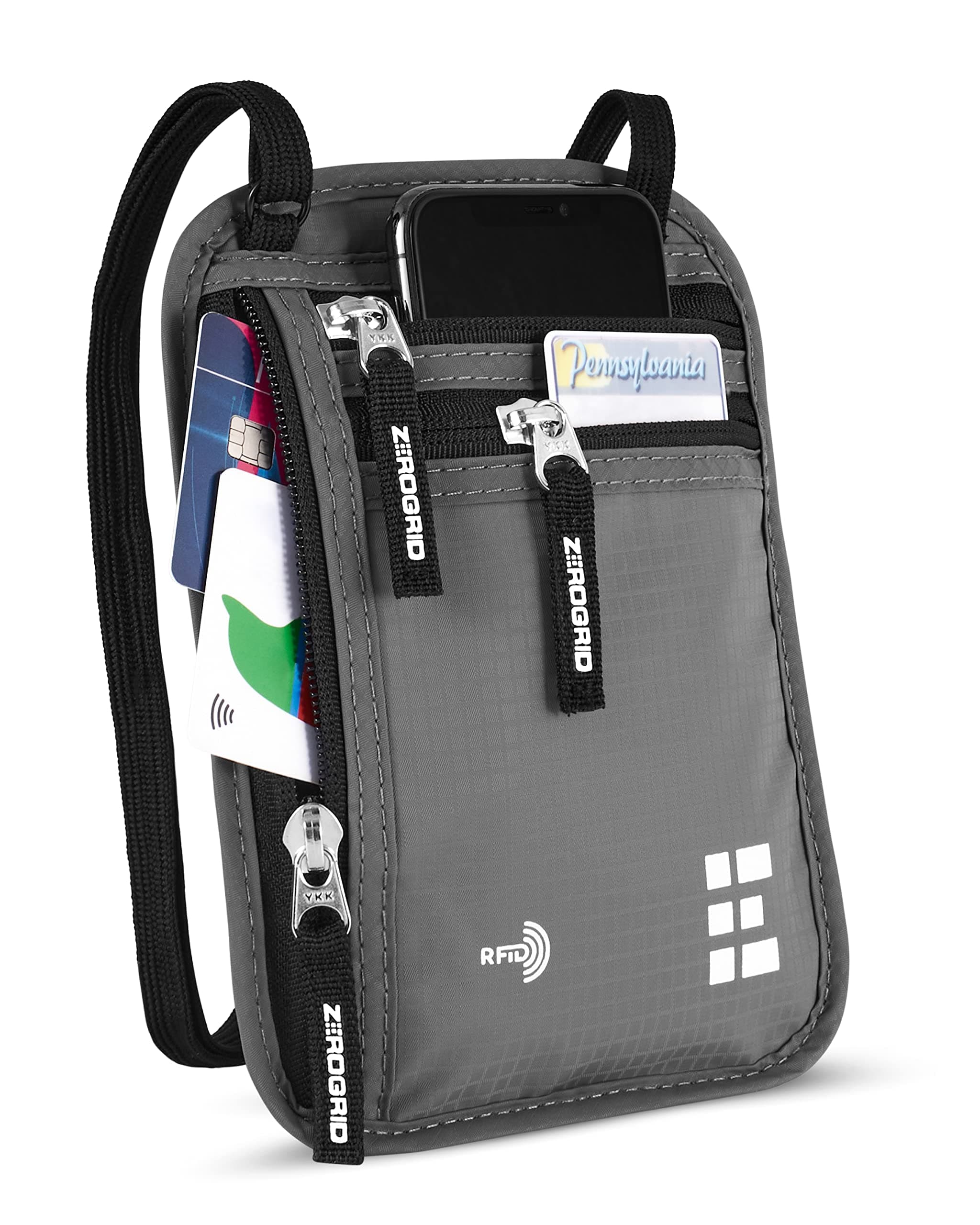 Neck Wallet w/RFID Blocking - Concealed Travel Pouch & Passport Holder