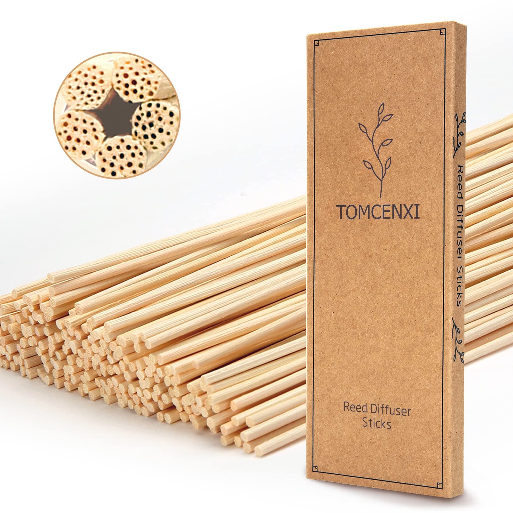 T&C 120PCS Reed Diffuser Sticks,10 Inch Natural Rattan Wood Sticks,Diffuser Refills,Essential Oil Aroma Diffuser Replacements Sticks for Home,Office