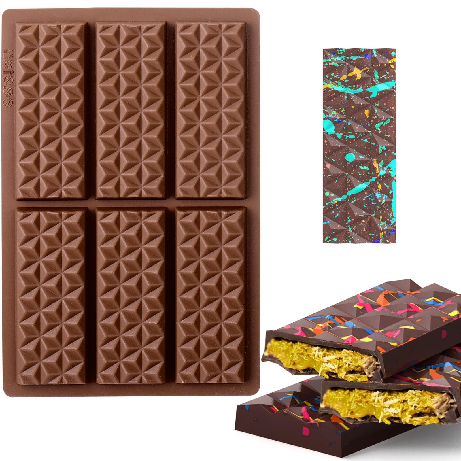 BABORUI6 Cavities Chocolate Bar Mold Deep (Diamond)