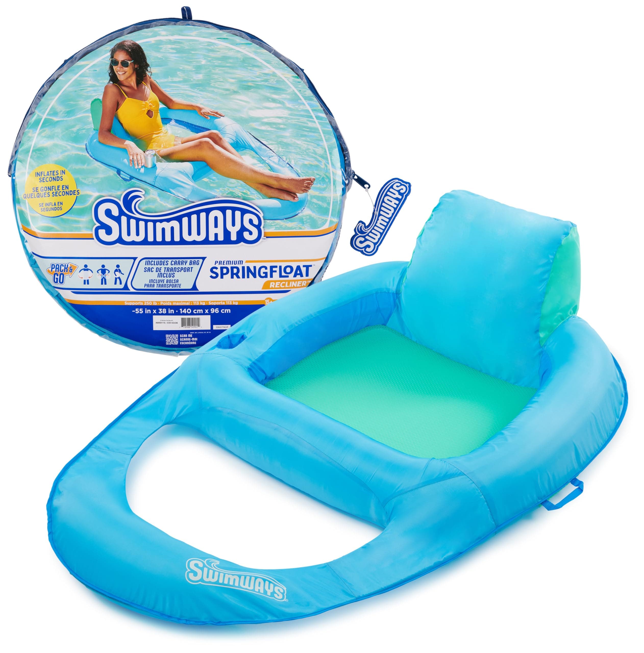 SwimWays Spring Float Premium Recliner Pool Lounger, Inflatable Pool Floats Adult with Fast Inflation for Ages 15 &