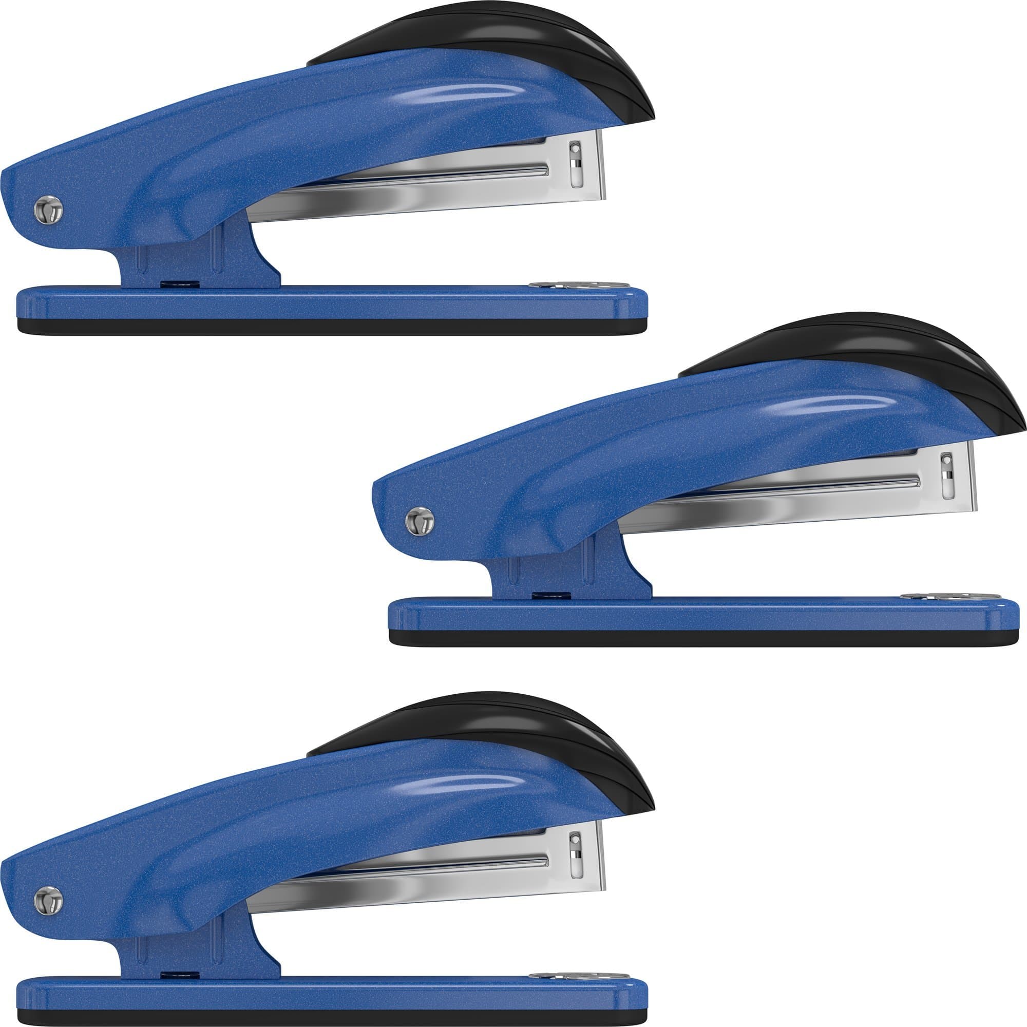 Desk Stapler Set (3 Pack) for Office, School and Home - Small, Compact, Effortless & Ergonomic Metal Design - 20 Sheets Standard 24-26/6 Size - Blue