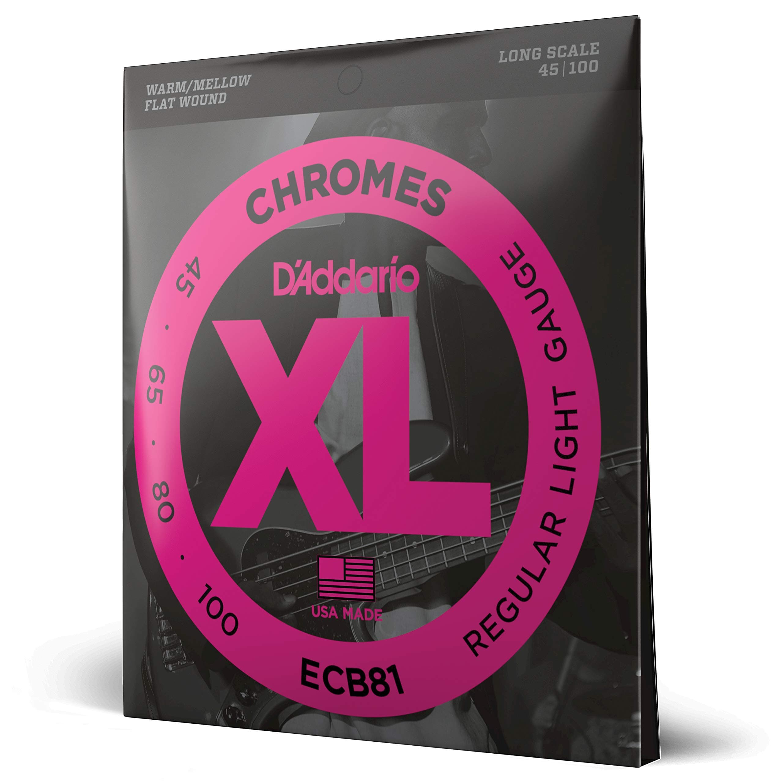 XL Chromes Flat Wound Bass Guitar Strings - ECB81 - Long Scale - Regular Light, 45-100