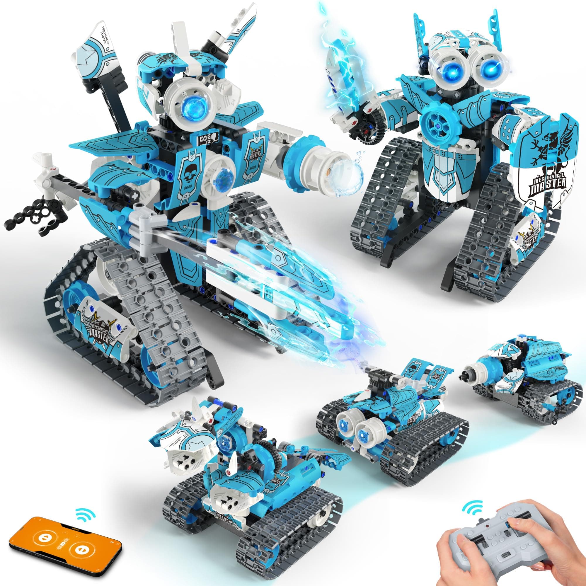 - 5 in 1 STEM RC Robot Building Kit, 398PCS APP & Remote Control Blocks DIY Engineering Robotics, Erector Science Set for Kids Age 6 7 8 9 10 11 12+, Educational Learn Toys Gift for Boys & Girls