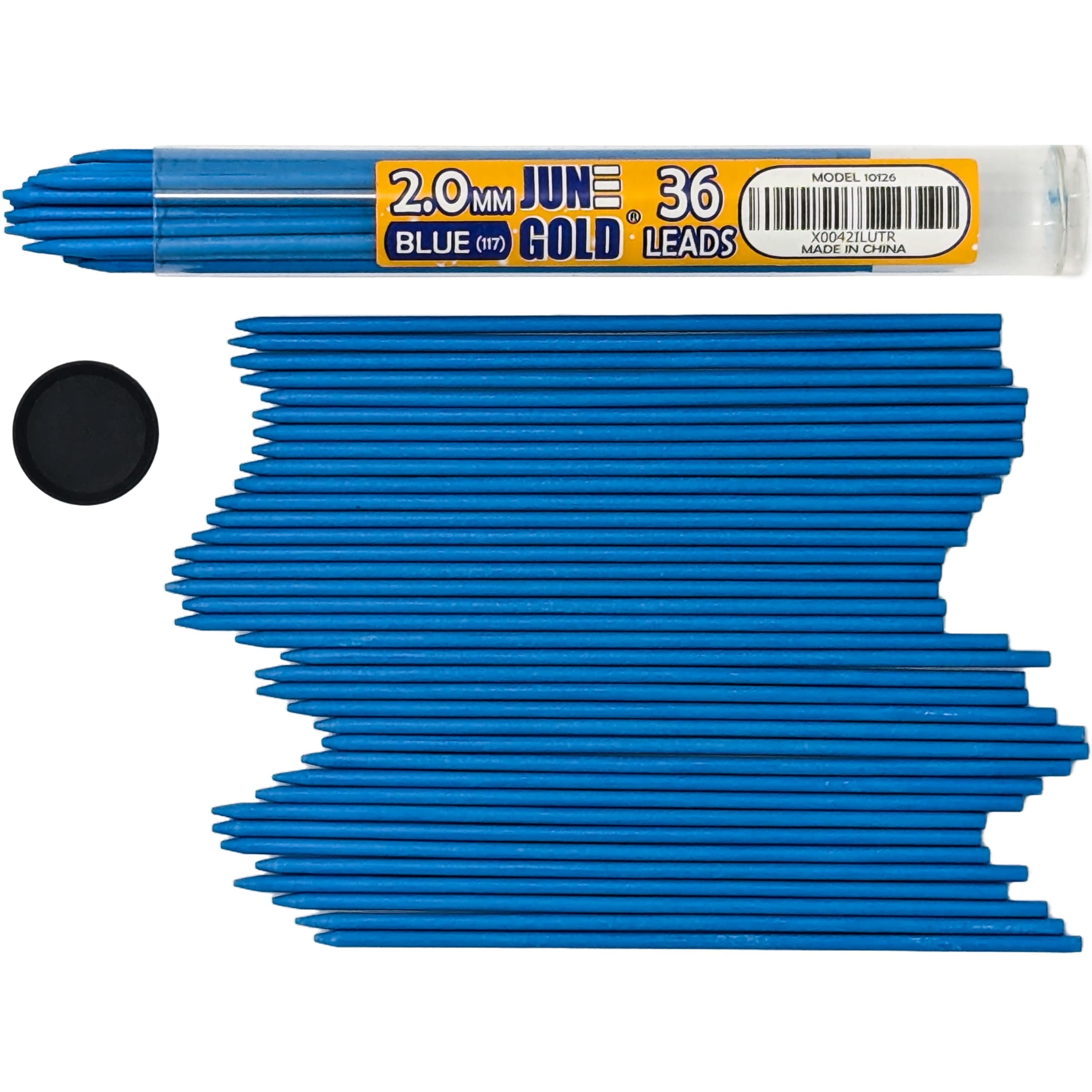36 Blue (Sky #117) Colored 2.0 mm Lead Refills, Bold Thickness for Heavy Use, Break Resistant with a Convenient Dispenser
