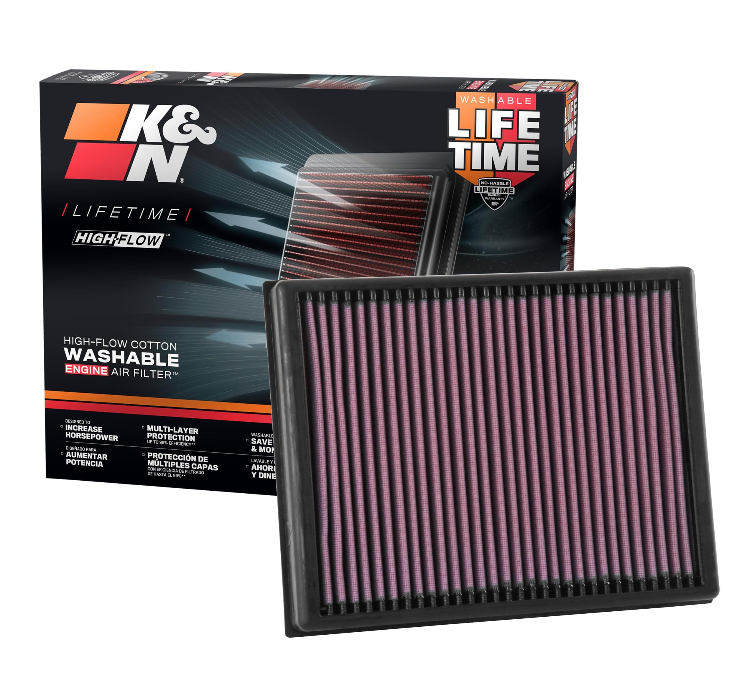 High-Flow Original Lifetime Engine Air Filter: Increase Power: Premium, Washable: Compatible with 2015-2024 Ford/Volkswagen: Endeavour, Everest, Ranger, Ranger Raptor, Amarok, 33-3086