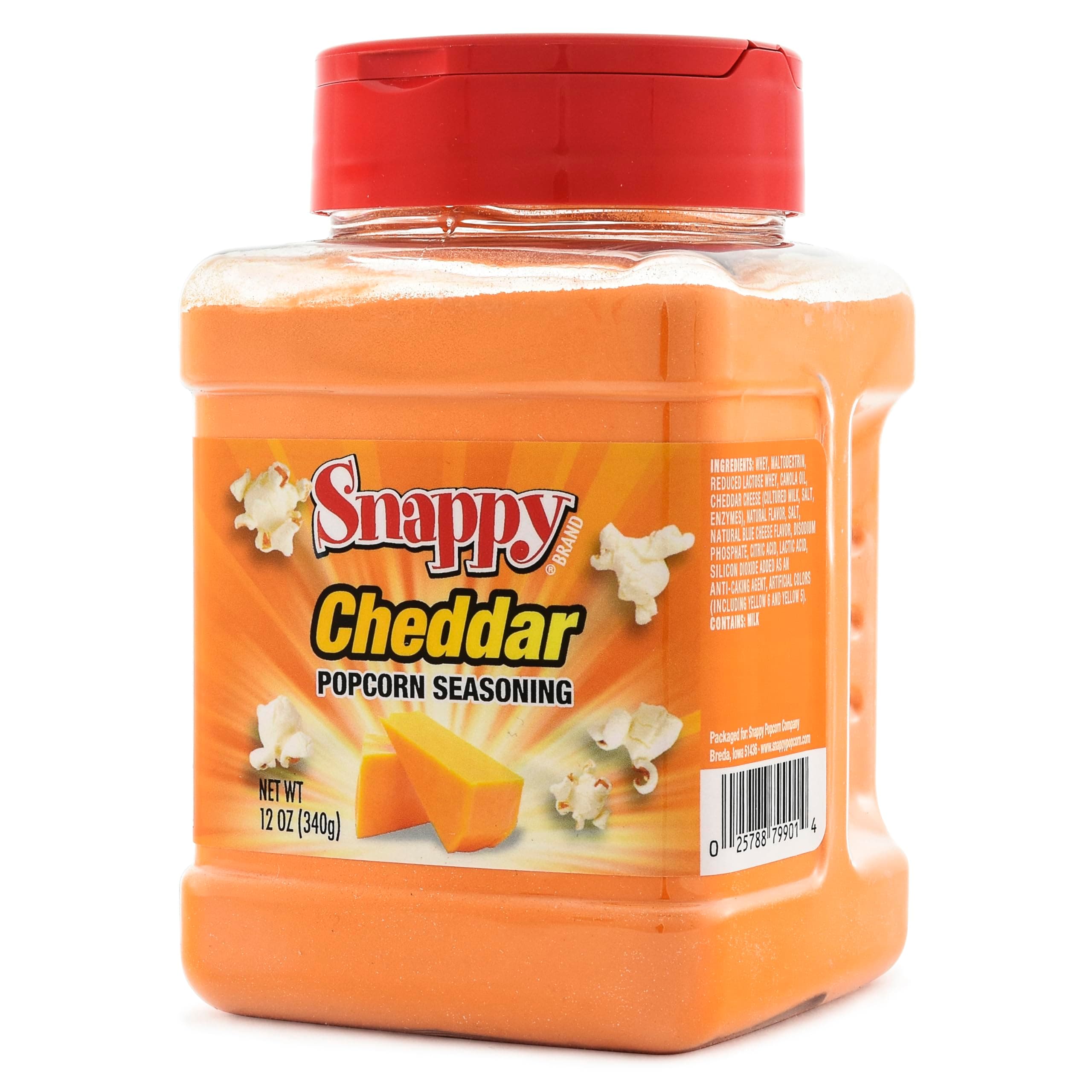 Snappy Cheddar Cheese Popcorn Seasoning, 12 oz, Bold Cheddar Flavor Shaker, No MSG Added