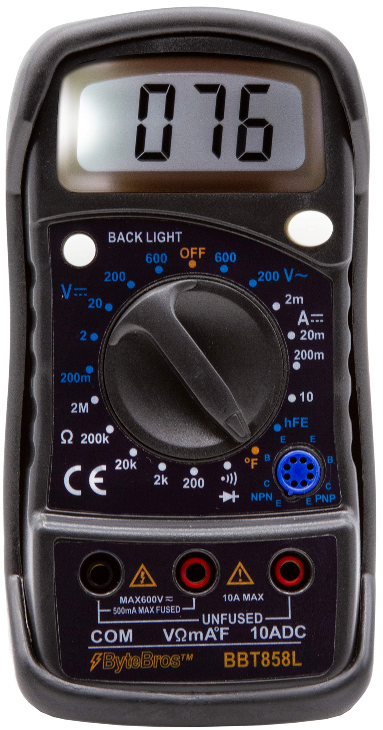 Triplett BBT858L Byte Brothers Compact Digital Multimeter - AC/DC Voltage, DC Current, Resistance, Temperature, Continuity, Diode Check, and Transistor Check