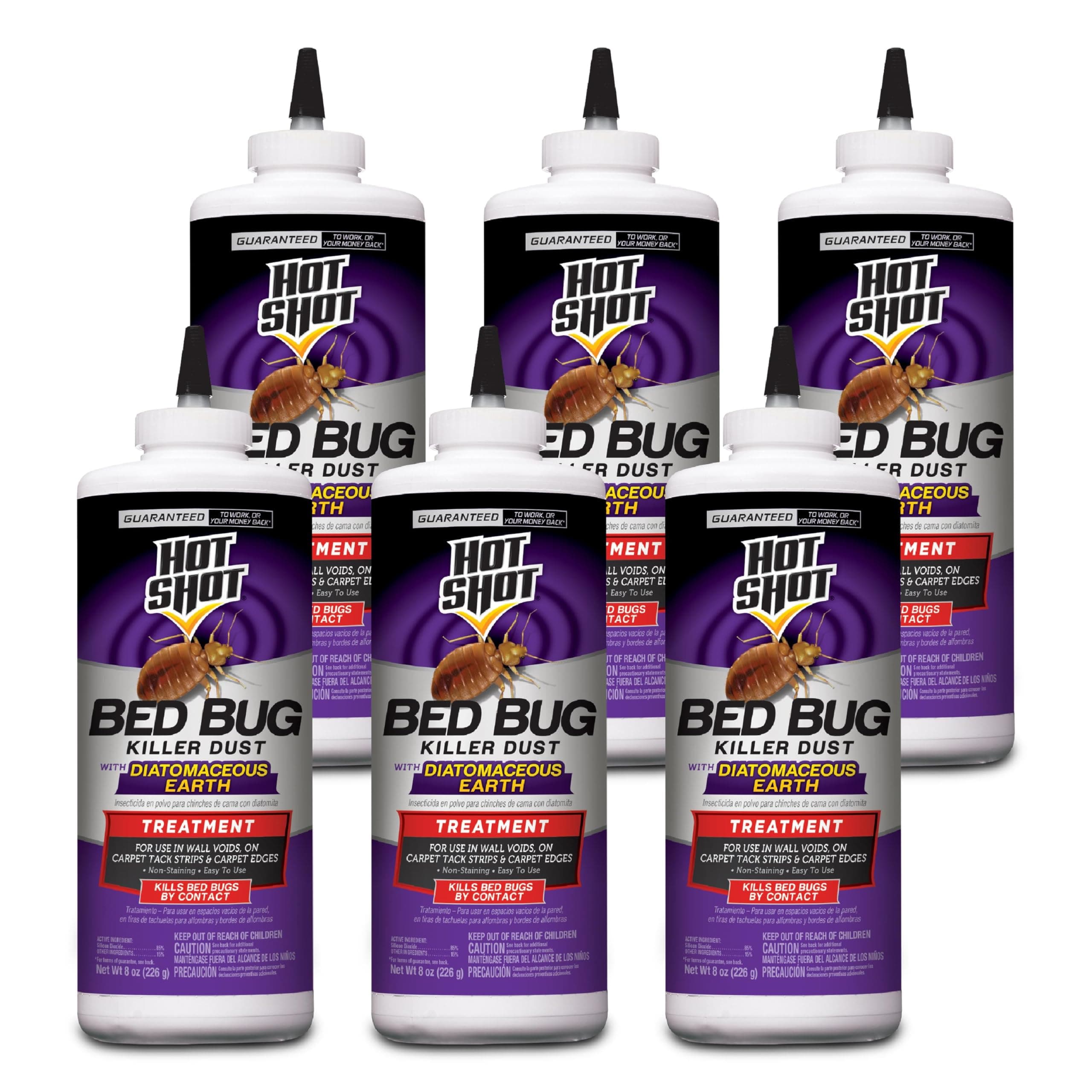 Hot Shot Bed Bug Killer Dust With Diatomaceous Earth 8 Ounces, Treatment For Bed Bugs, 6 Pack